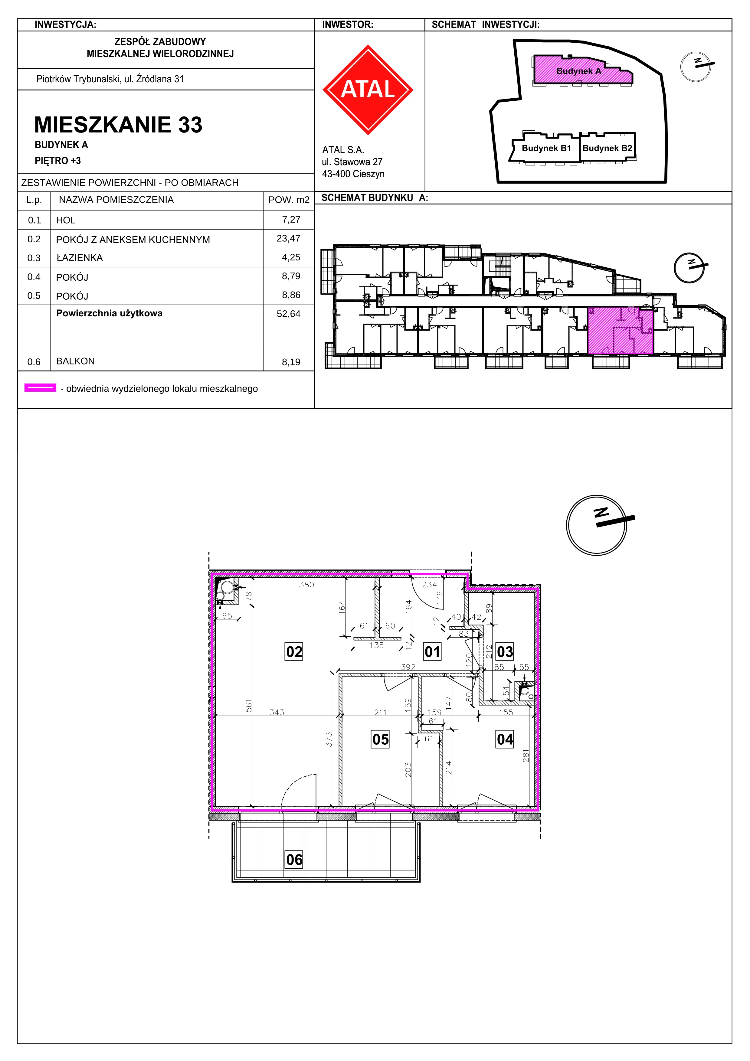 Mieszkanie 52,64 m², piętro 3, oferta nr A-M-3-07, Źródlana 31 Residence, Piotrków Trybunalski, Źródlana, ul. Źródlana 31