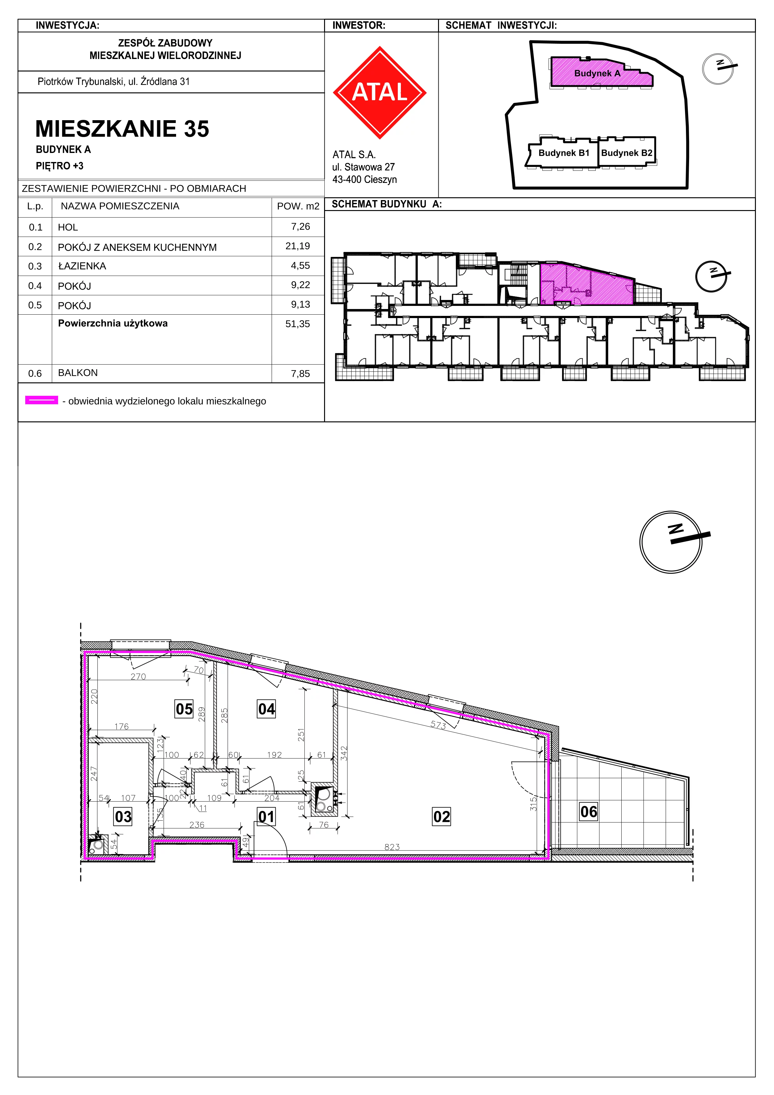 Mieszkanie 51,35 m², piętro 3, oferta nr A-M-3-09, Źródlana 31 Residence, Piotrków Trybunalski, Źródlana, ul. Źródlana 31