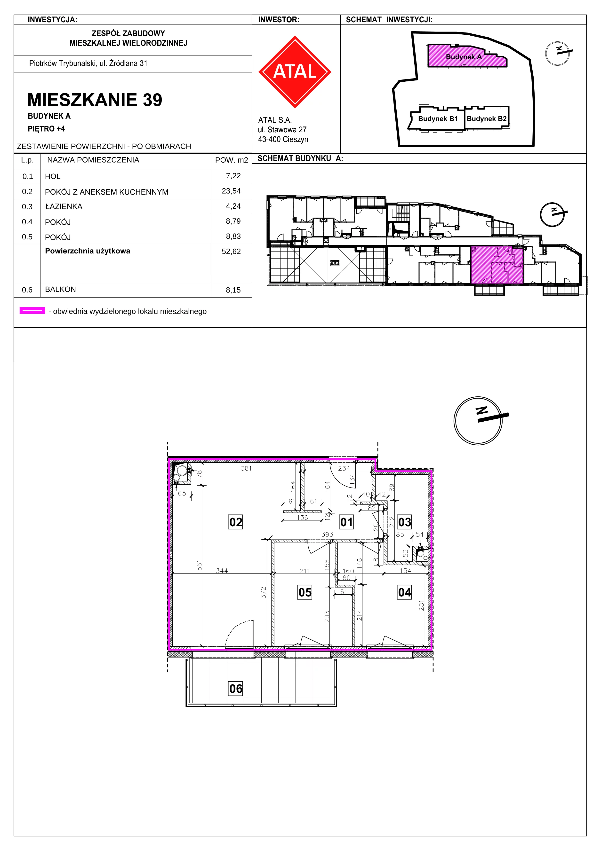 Mieszkanie 52,62 m², piętro 4, oferta nr A-M-4-04, Źródlana 31 Residence, Piotrków Trybunalski, Źródlana, ul. Źródlana 31