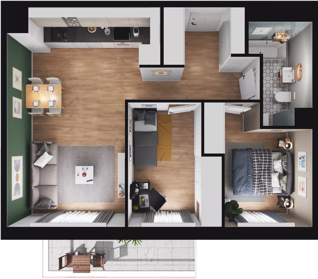 3 pokoje, mieszkanie 52,62 m², piętro 4, oferta nr A-M-4-04, Źródlana 31 Residence, Piotrków Trybunalski, Źródlana, ul. Źródlana 31