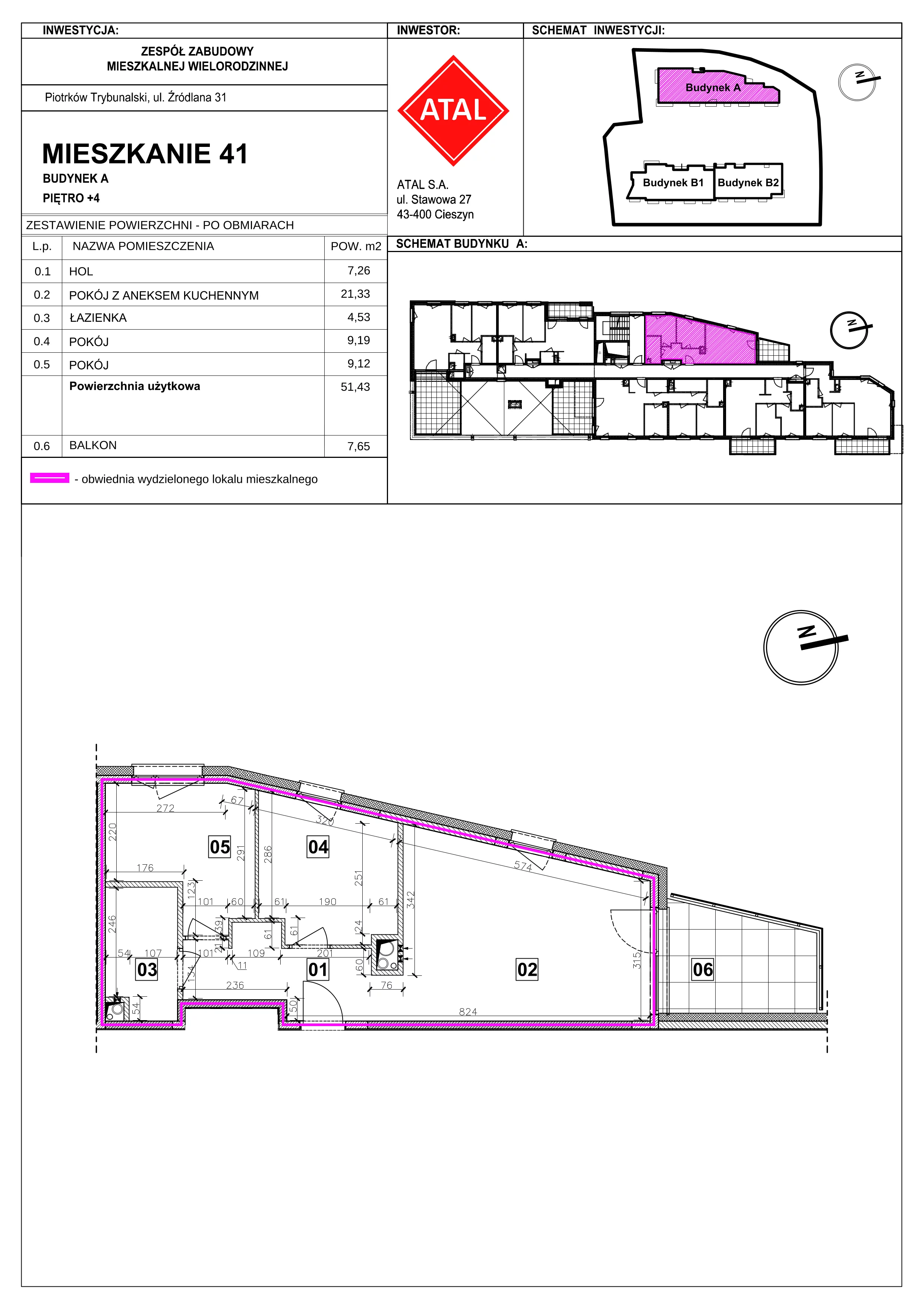 Mieszkanie 51,43 m², piętro 4, oferta nr A-M-4-06, Źródlana 31 Residence, Piotrków Trybunalski, Źródlana, ul. Źródlana 31