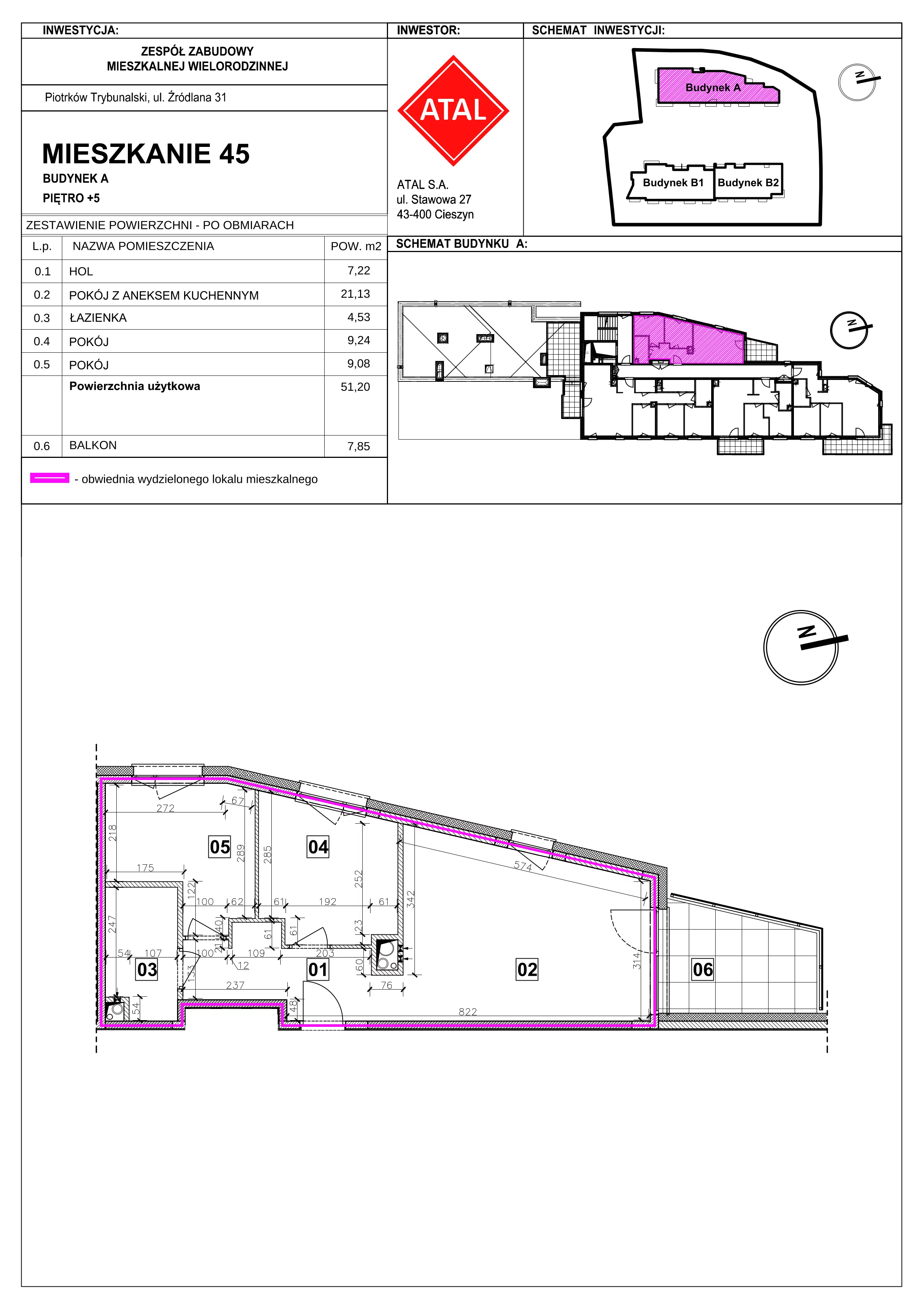 3 pokoje, mieszkanie 51,20 m², piętro 5, oferta nr A-M-5-04, Źródlana 31 Residence, Piotrków Trybunalski, Źródlana, ul. Źródlana 31