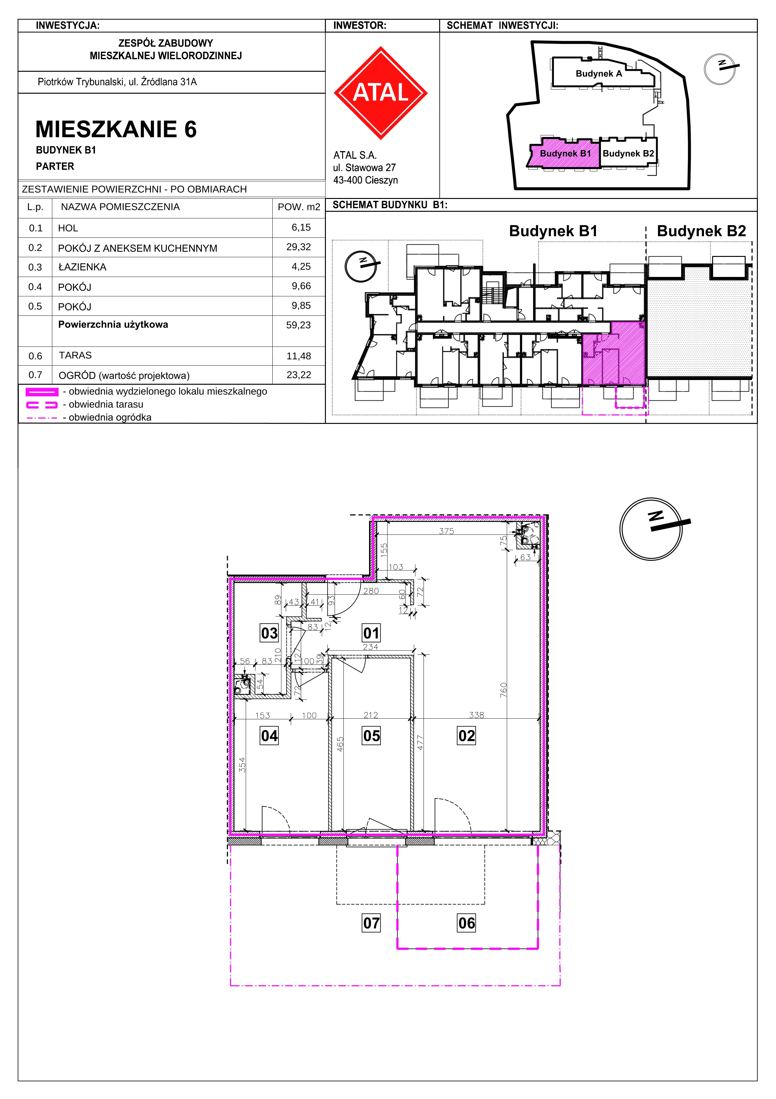 Mieszkanie 59,23 m², parter, oferta nr B1-M-0-06, Źródlana 31 Residence, Piotrków Trybunalski, Źródlana, ul. Źródlana 31