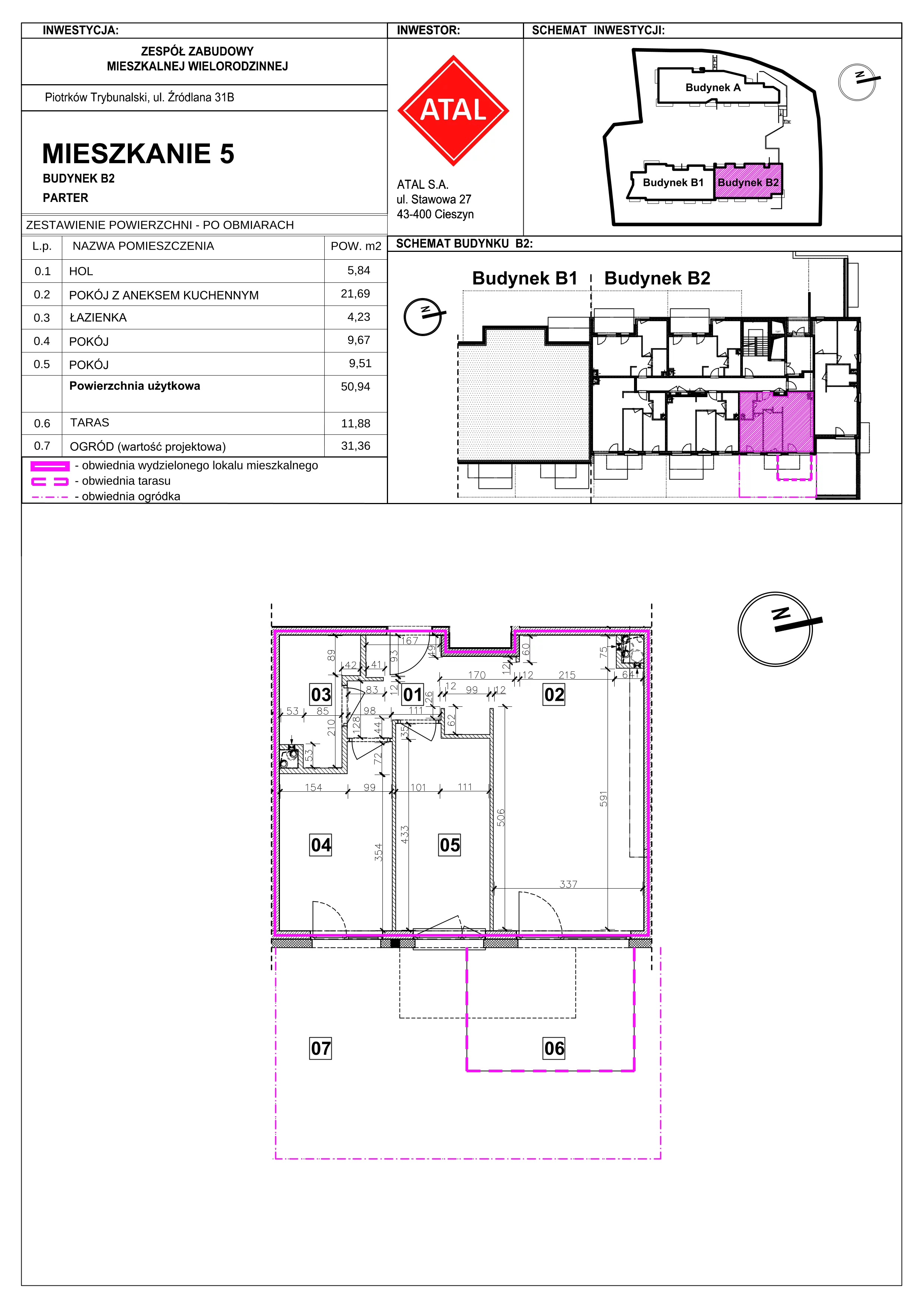 Mieszkanie 50,94 m², parter, oferta nr B2-M-0-05, Źródlana 31 Residence, Piotrków Trybunalski, Źródlana, ul. Źródlana 31