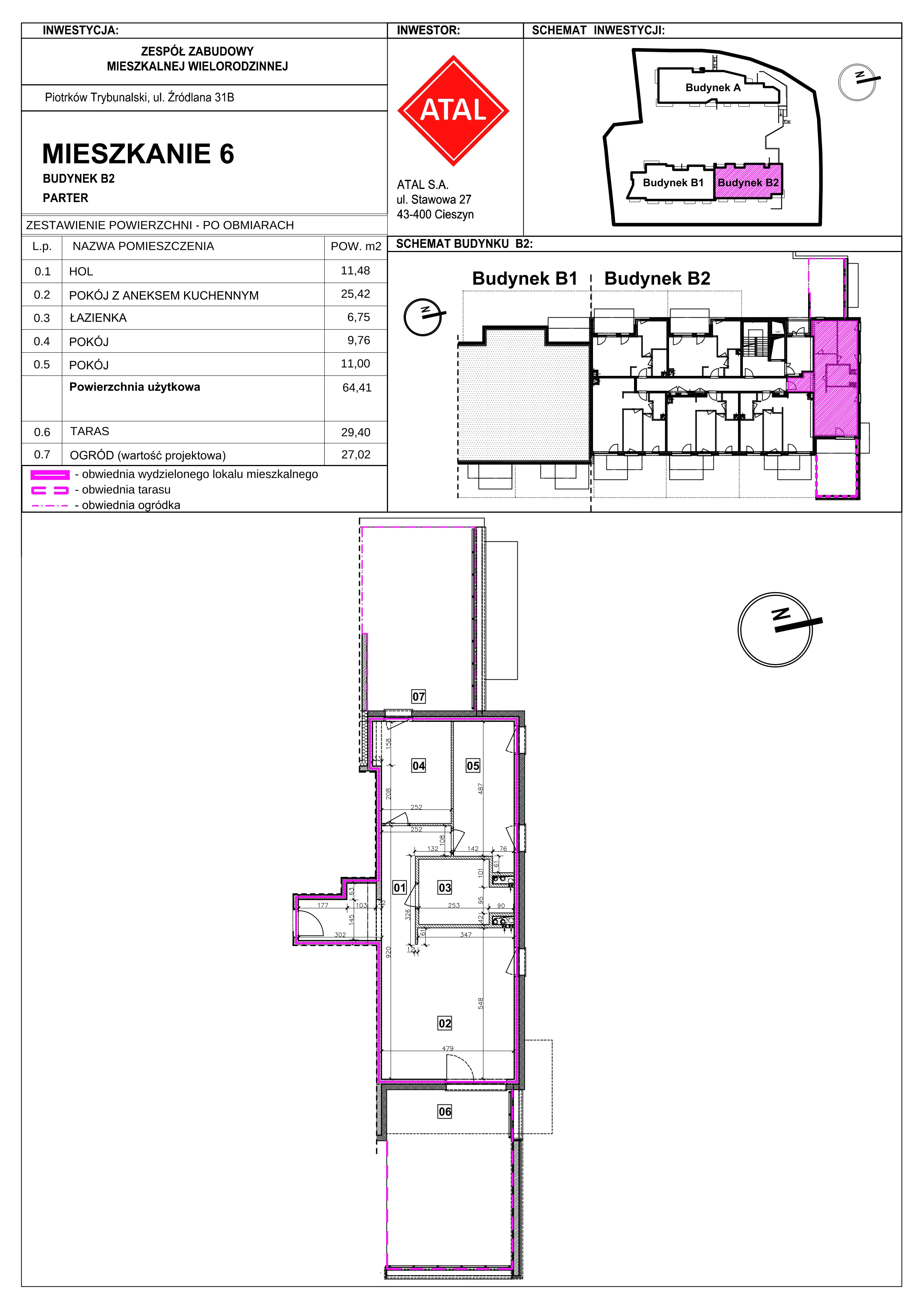 3 pokoje, mieszkanie 64,41 m², parter, oferta nr B2-M-0-06, Źródlana 31 Residence, Piotrków Trybunalski, Źródlana, ul. Źródlana 31