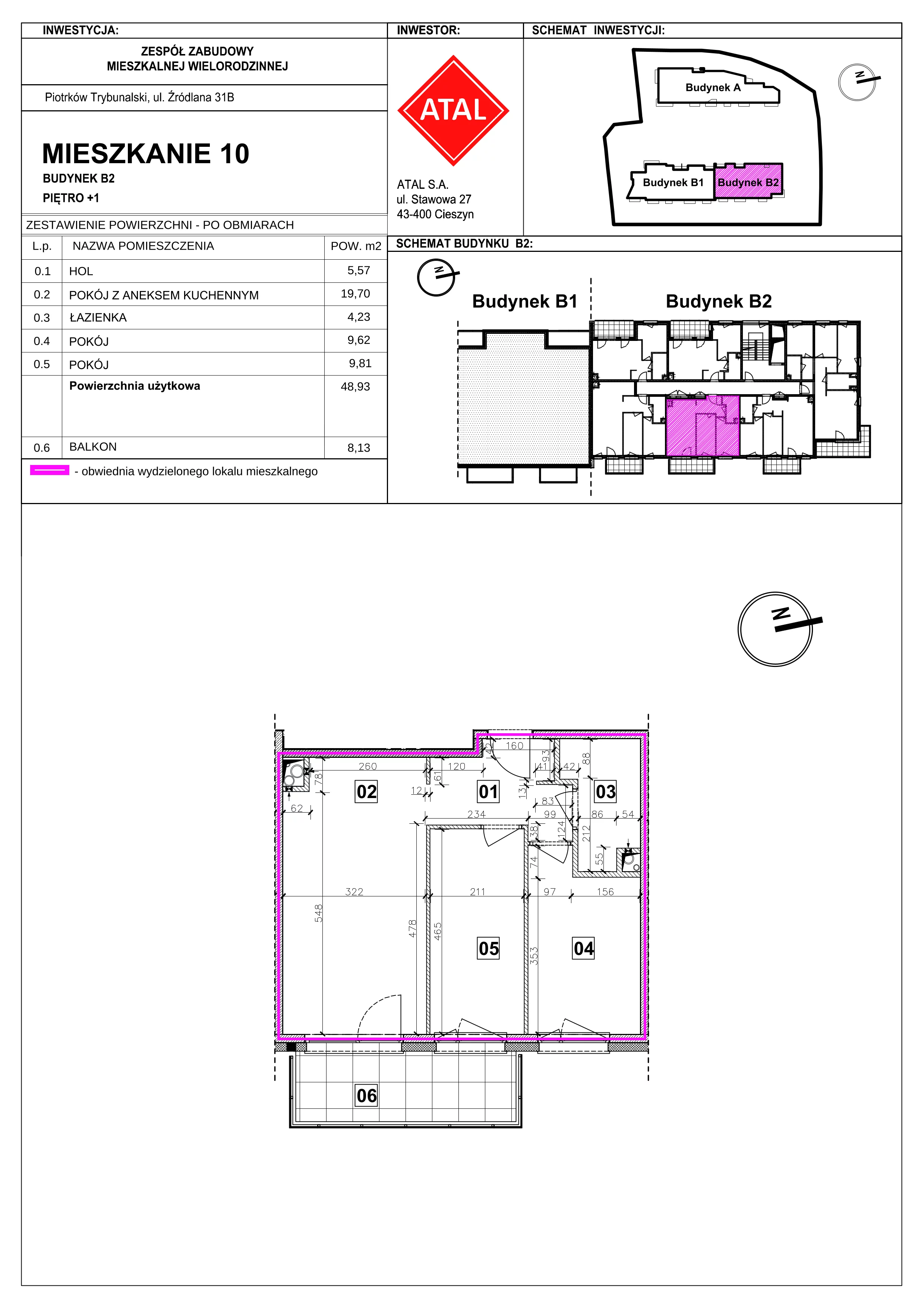 Mieszkanie 48,93 m², piętro 1, oferta nr B2-M-1-04, Źródlana 31 Residence, Piotrków Trybunalski, Źródlana, ul. Źródlana 31