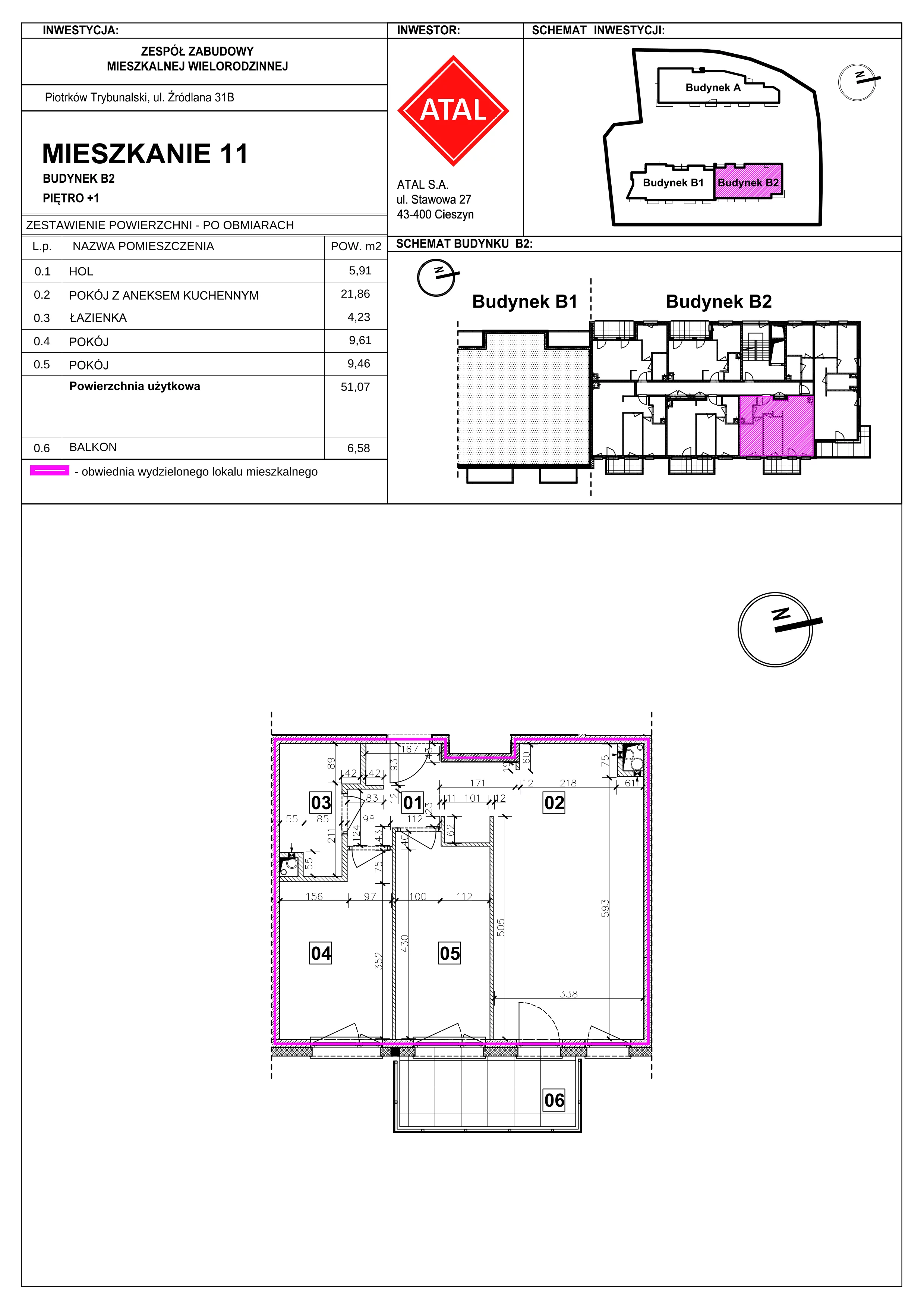 Mieszkanie 51,07 m², piętro 1, oferta nr B2-M-1-05, Źródlana 31 Residence, Piotrków Trybunalski, Źródlana, ul. Źródlana 31