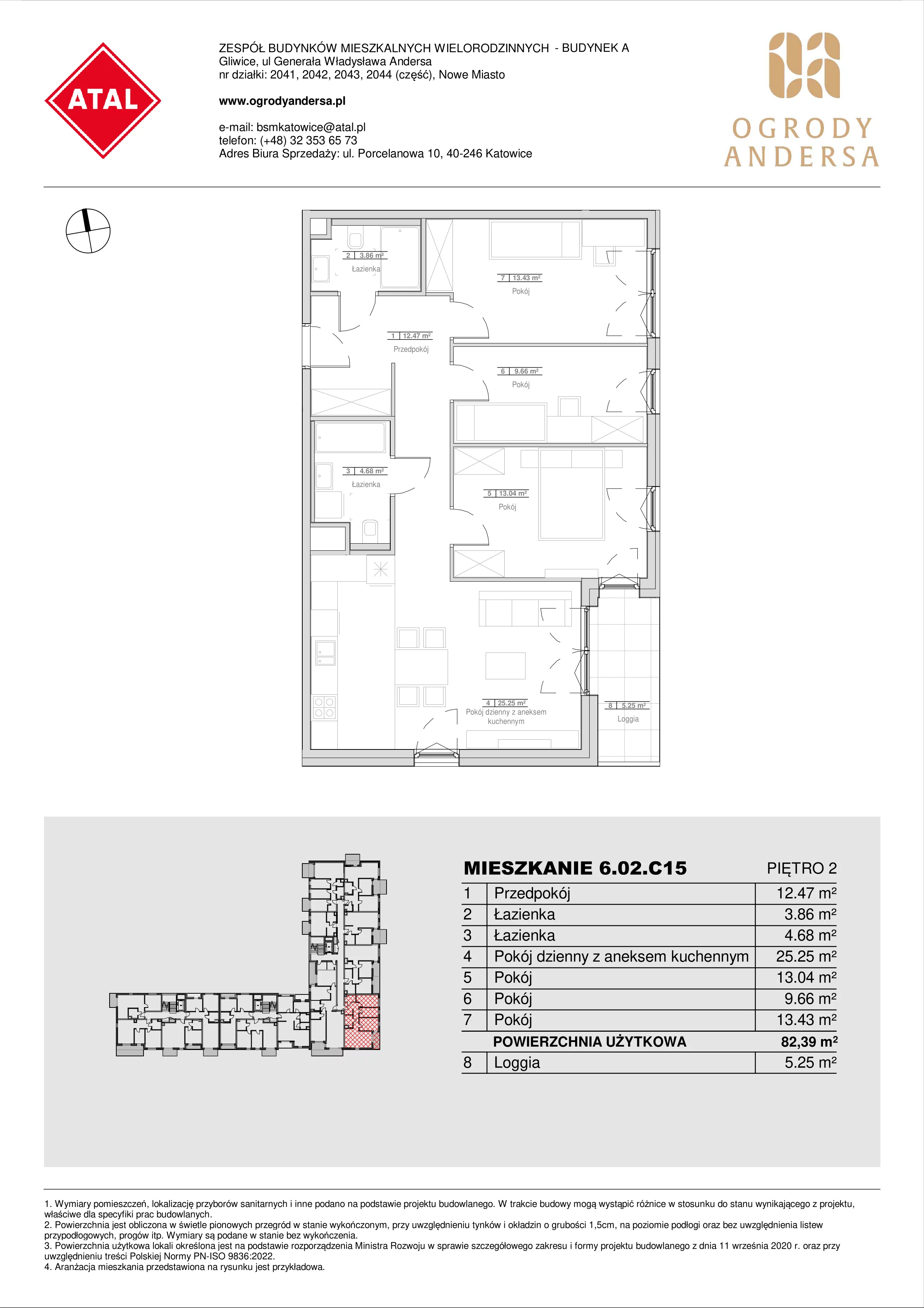 Mieszkanie 82,39 m², piętro 2, oferta nr 6.02.C15, Ogrody Andersa II, Gliwice, Wojska Polskiego, ul. Generała Władysława Andersa