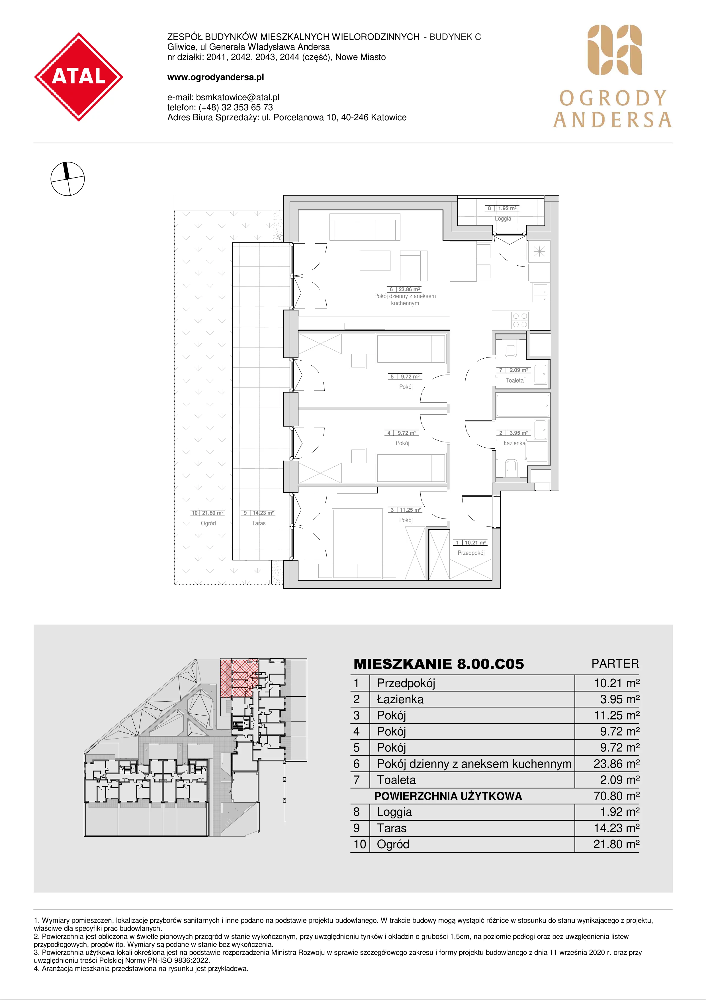 Mieszkanie 70,80 m², parter, oferta nr 8.00.C05, Ogrody Andersa II, Gliwice, Wojska Polskiego, ul. Generała Władysława Andersa