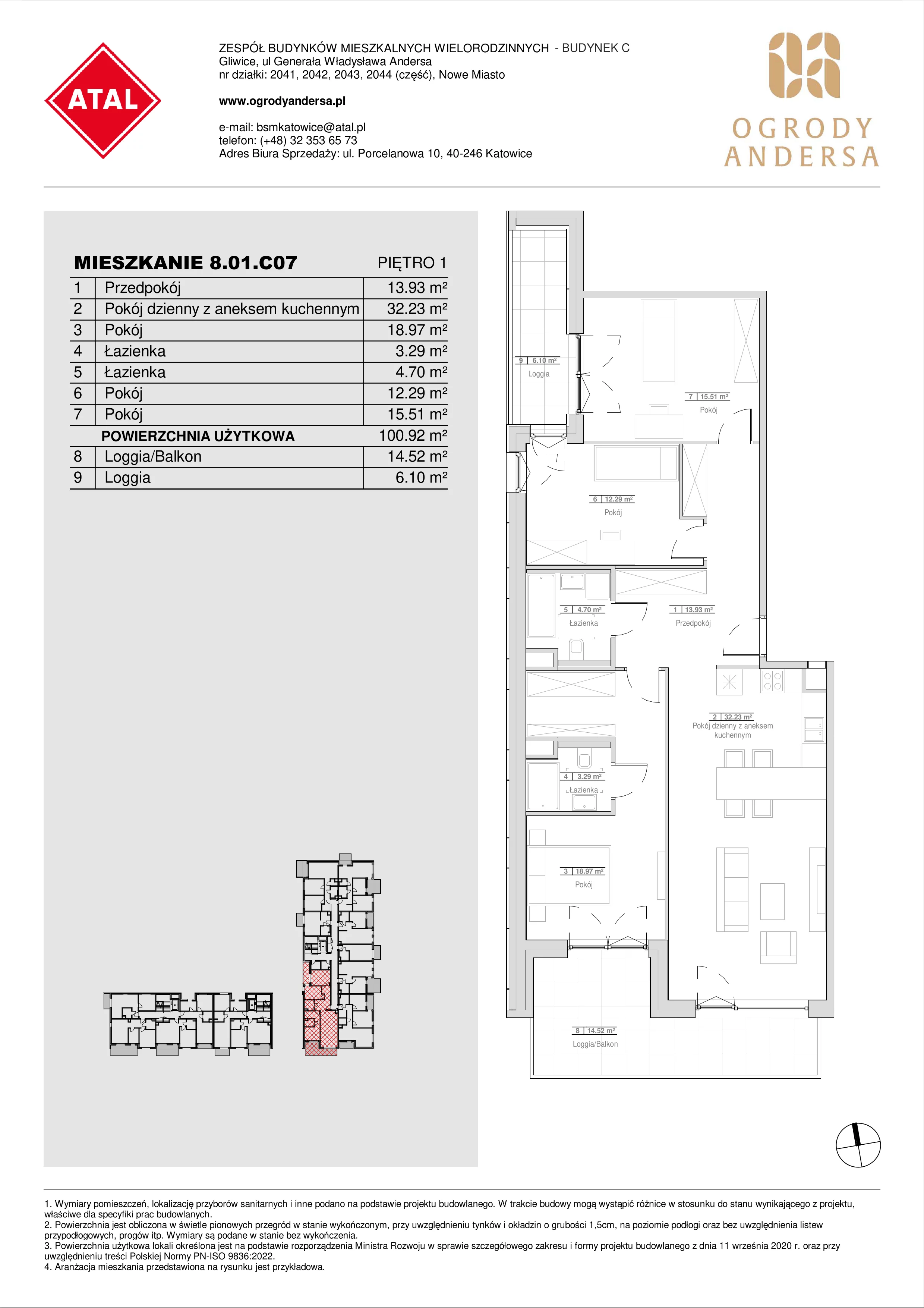 Mieszkanie 100,92 m², piętro 1, oferta nr 8.01.C07, Ogrody Andersa II, Gliwice, Wojska Polskiego, ul. Generała Władysława Andersa