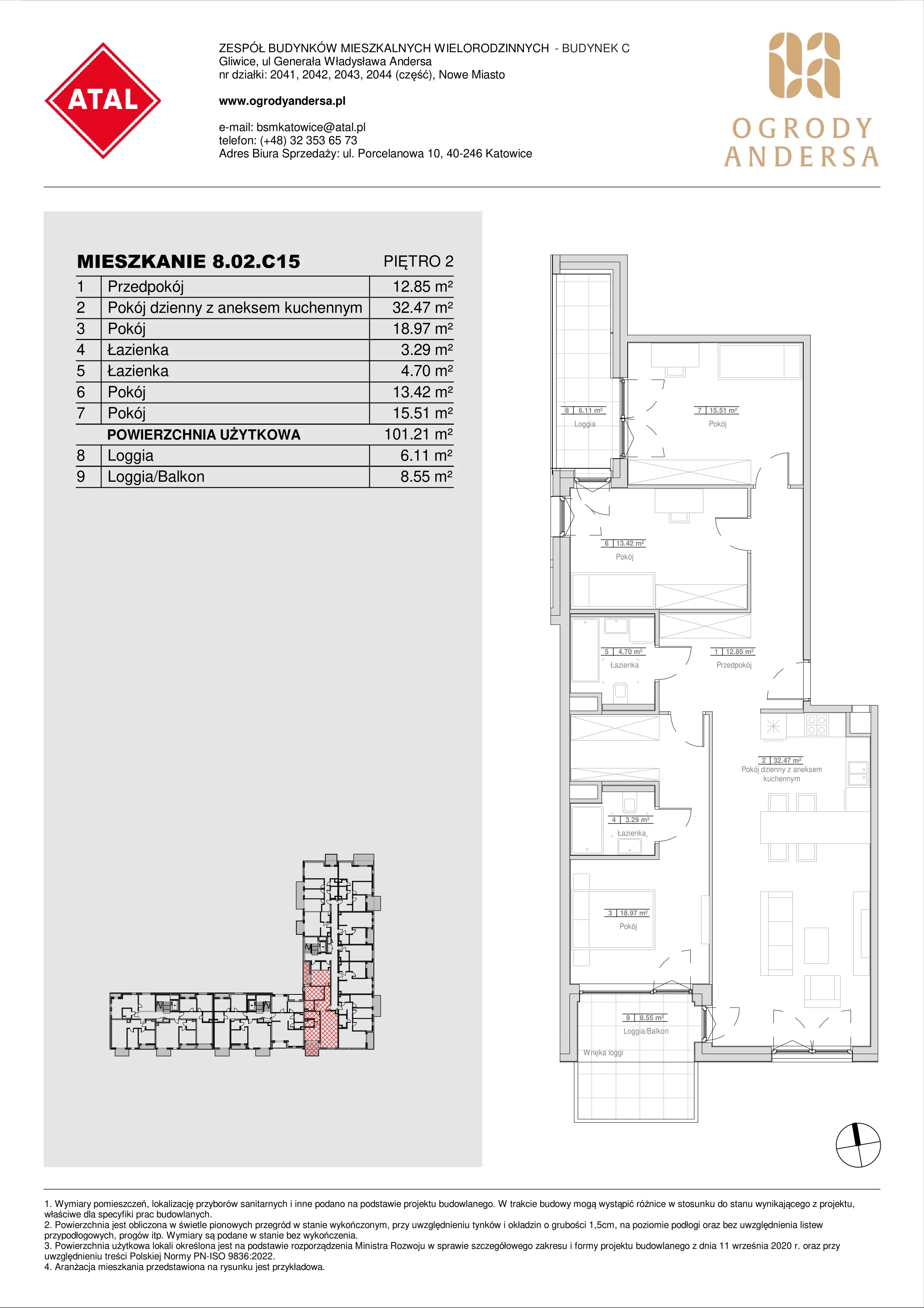 Mieszkanie 101,21 m², piętro 2, oferta nr 8.02.C15, Ogrody Andersa II, Gliwice, Wojska Polskiego, ul. Generała Władysława Andersa