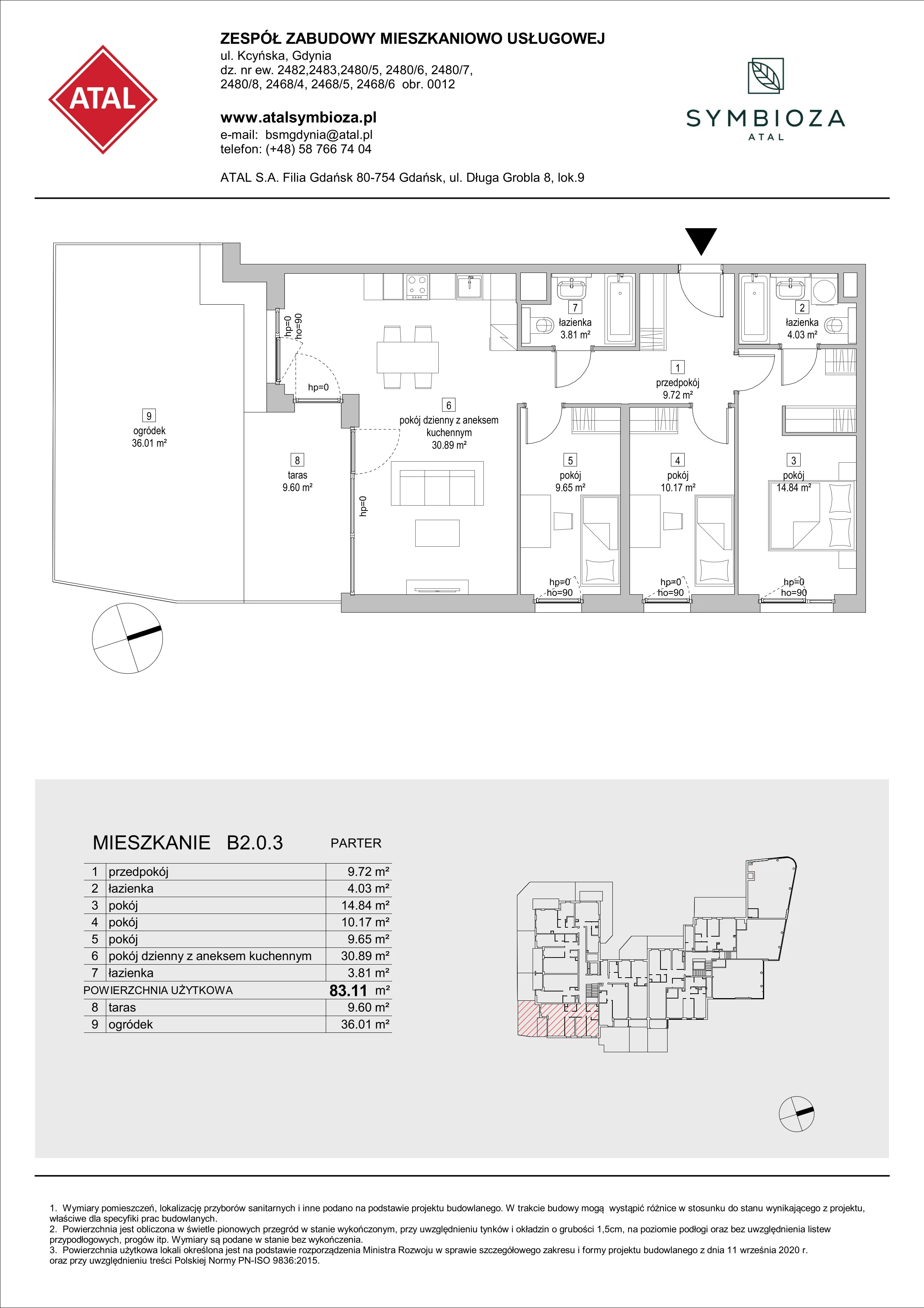 Mieszkanie 83,11 m², parter, oferta nr B2.0.3, ATAL Symbioza, Gdynia, Cisowa, ul. Kcyńska