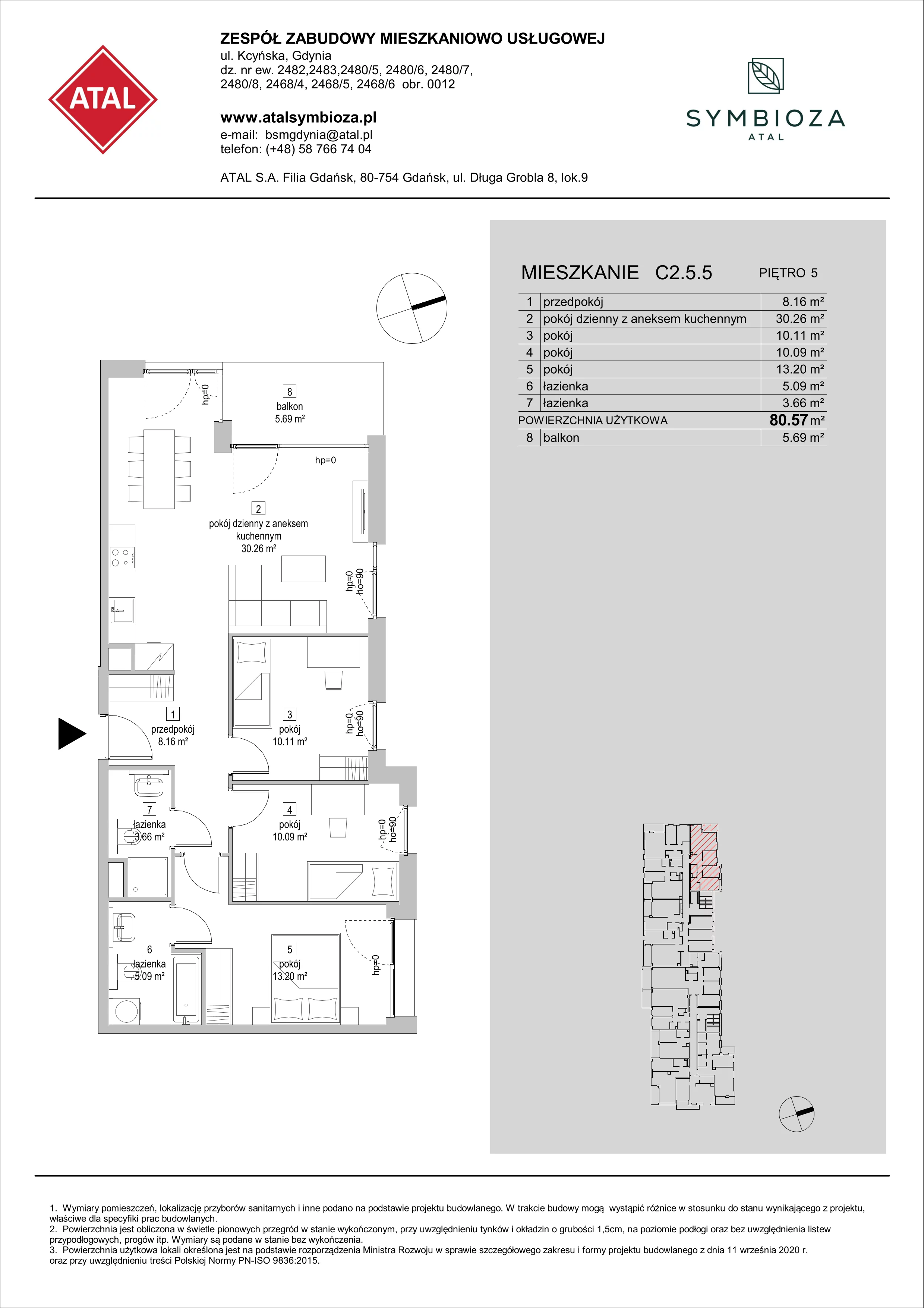 Mieszkanie 80,57 m², piętro 5, oferta nr C2.5.5, ATAL Symbioza, Gdynia, Cisowa, ul. Kcyńska