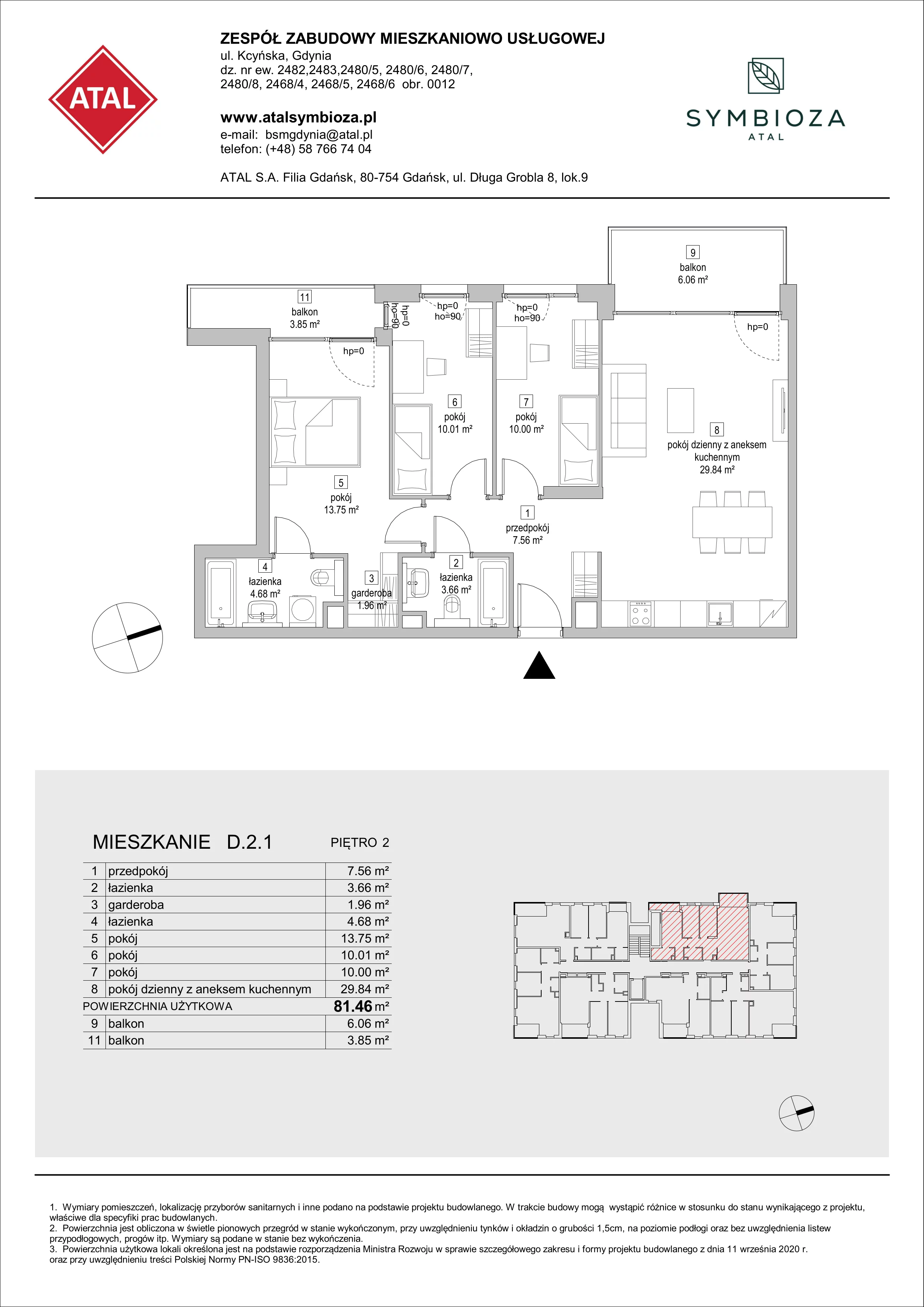 Mieszkanie 81,46 m², piętro 2, oferta nr D.2.1, ATAL Symbioza, Gdynia, Cisowa, ul. Kcyńska