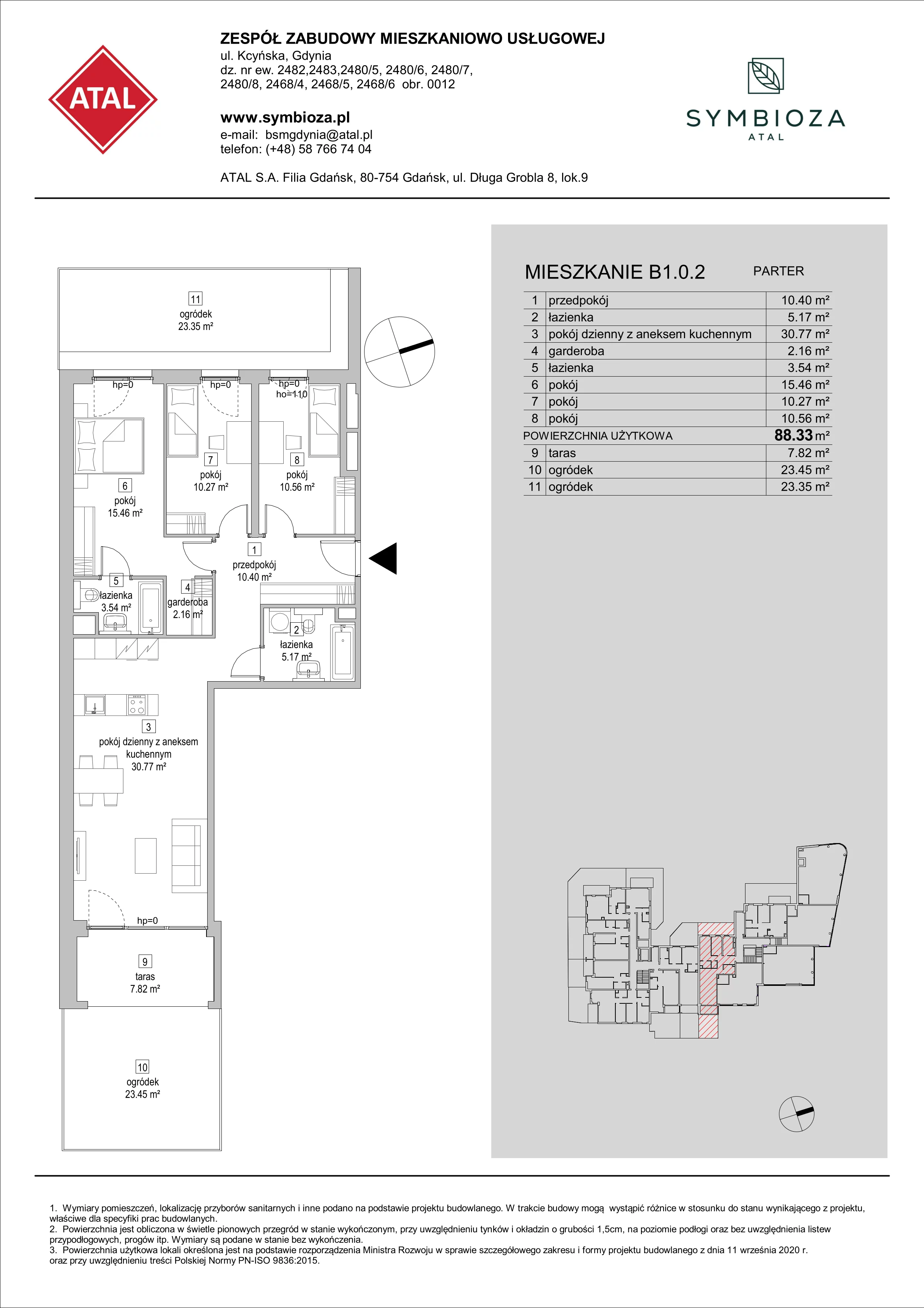 4 pokoje, mieszkanie 88,33 m², parter, oferta nr B1.0.2, ATAL Symbioza, Gdynia, Cisowa, ul. Kcyńska