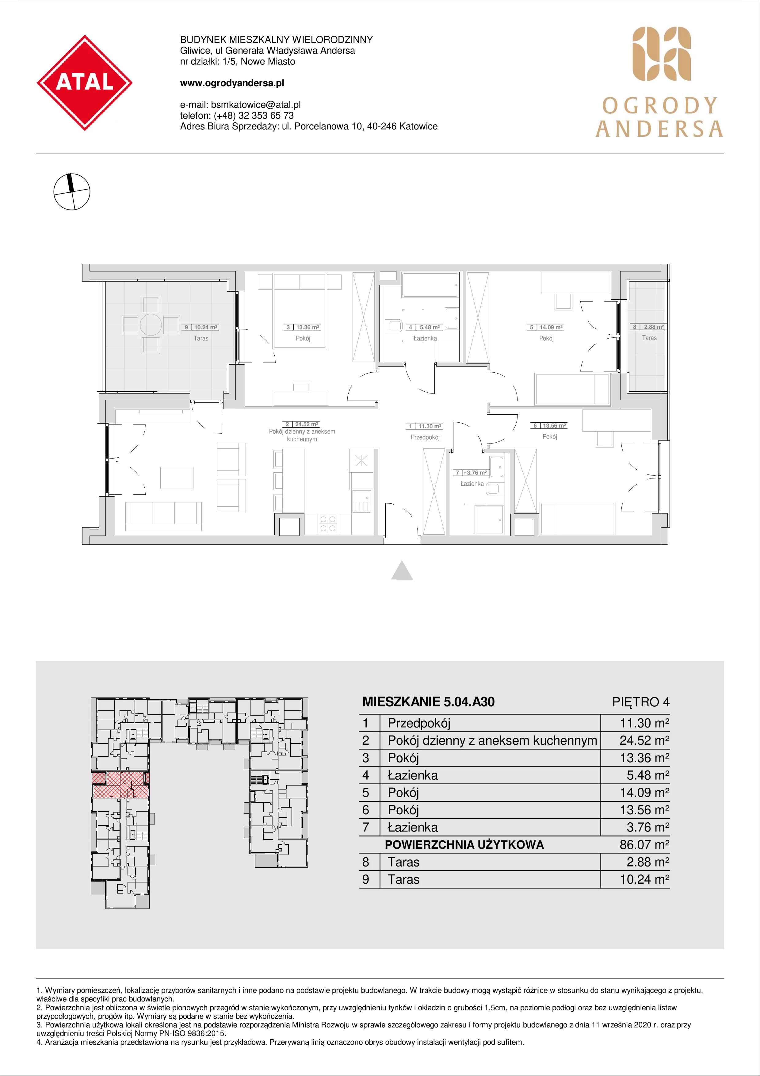 Mieszkanie 86,07 m², piętro 4, oferta nr 5.04.A30, Ogrody Andersa, Gliwice, Wojska Polskiego, ul. Leopolda Okulickiego-idx