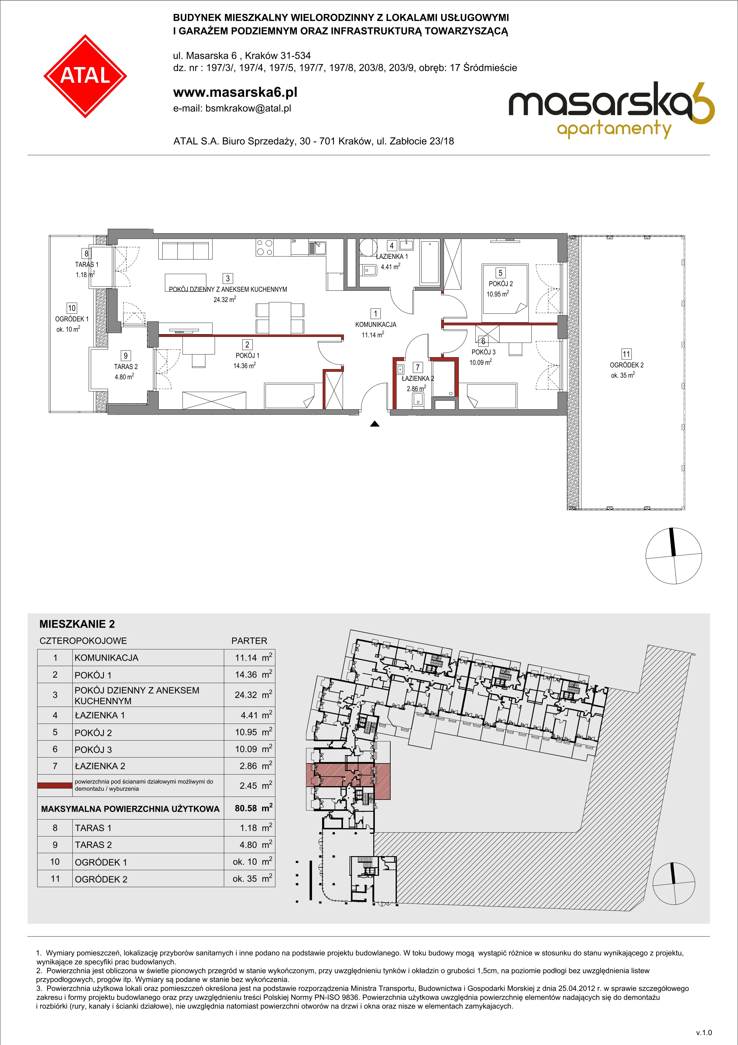 Mieszkanie 80,58 m², parter, oferta nr 2, Masarska 6 Apartamenty, Kraków, Grzegórzki, Kazimierz, ul. Masarska 6