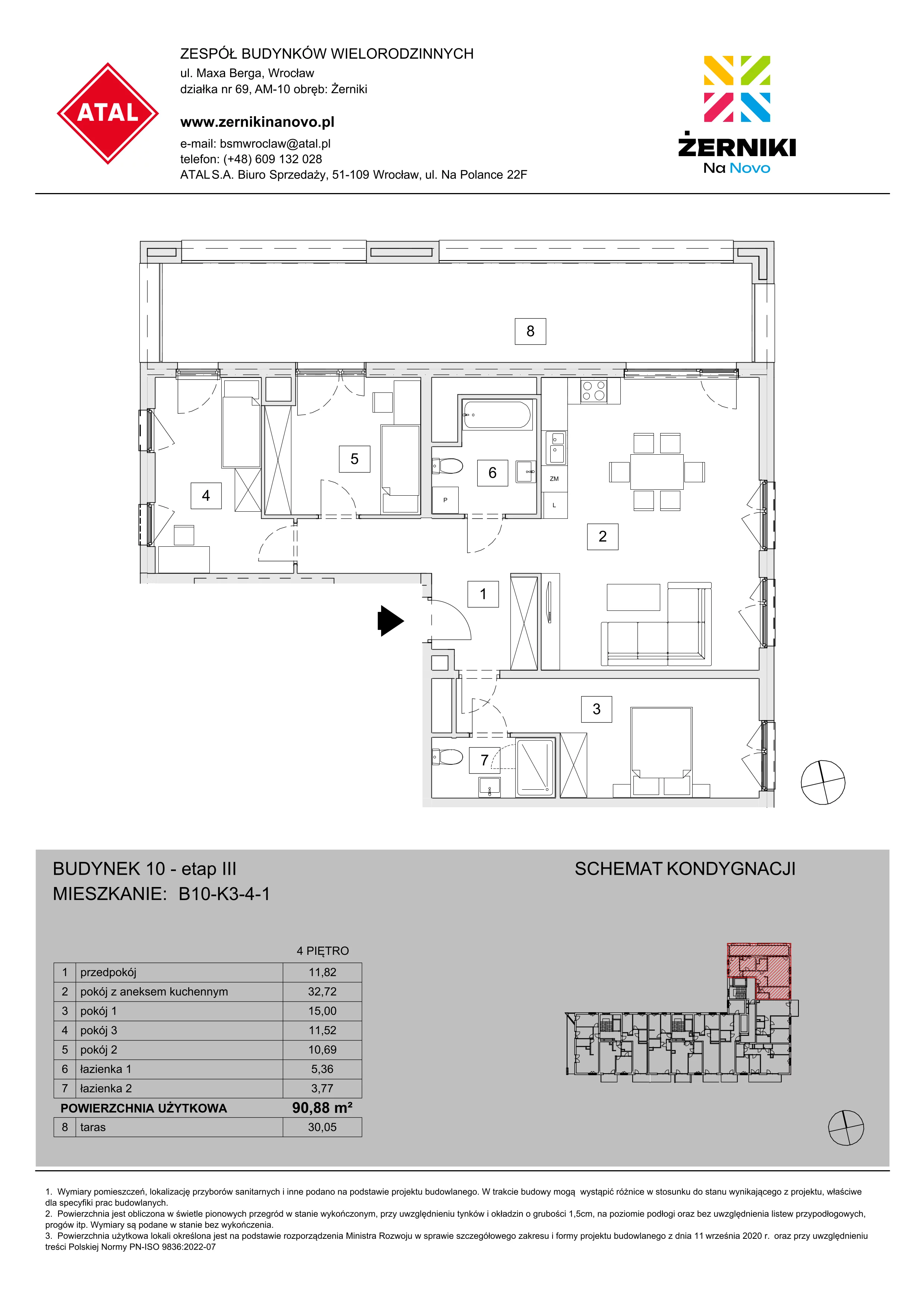 Mieszkanie 90,88 m², piętro 4, oferta nr B10-K3-4-1, Żerniki Na Novo III, Wrocław, Żerniki, ul. Maxa Berga