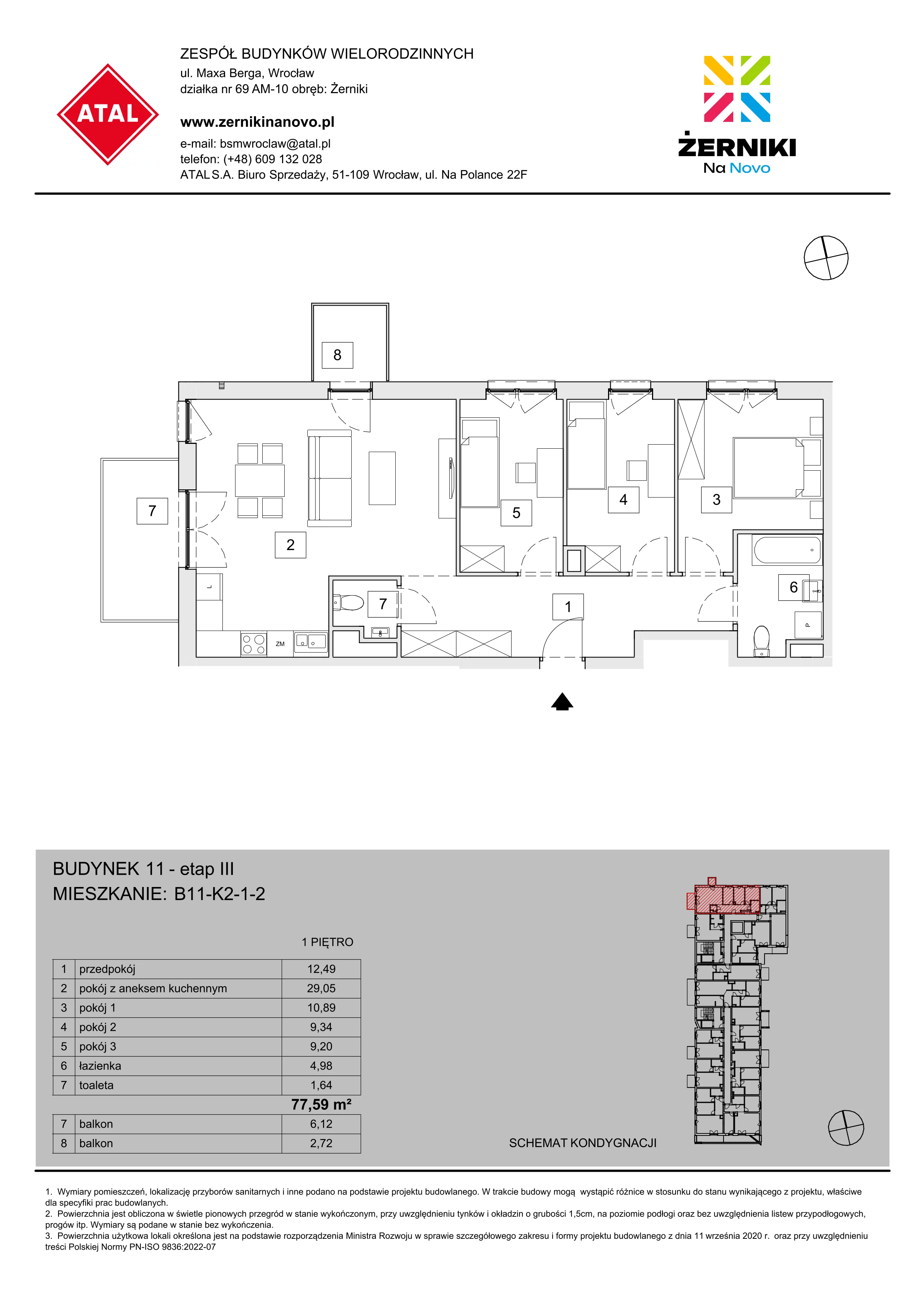 Mieszkanie 77,59 m², piętro 1, oferta nr B11-K2-1-2, Żerniki Na Novo III, Wrocław, Żerniki, ul. Maxa Berga