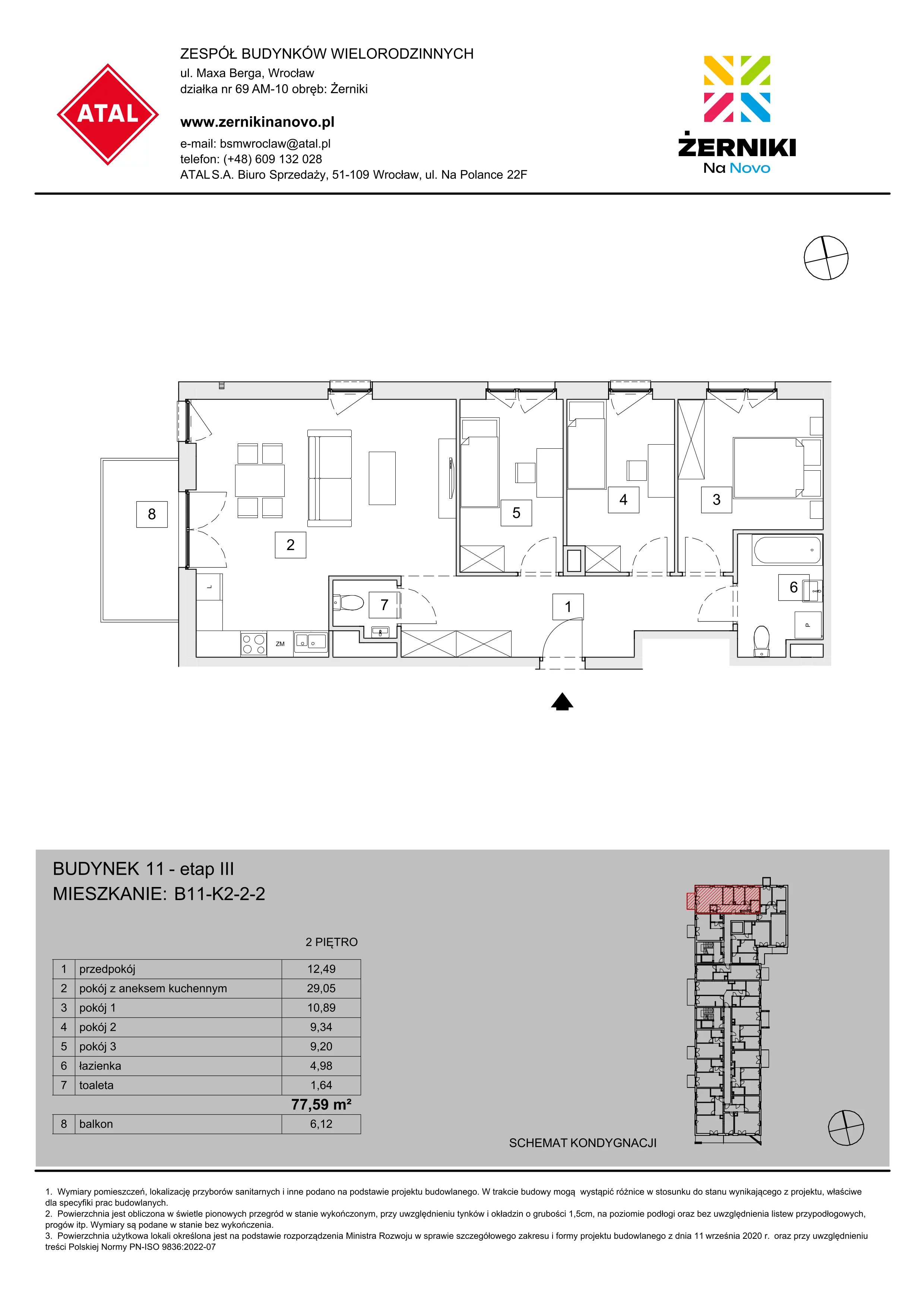 Mieszkanie 77,59 m², piętro 2, oferta nr B11-K2-2-2, Żerniki Na Novo III, Wrocław, Żerniki, ul. Maxa Berga