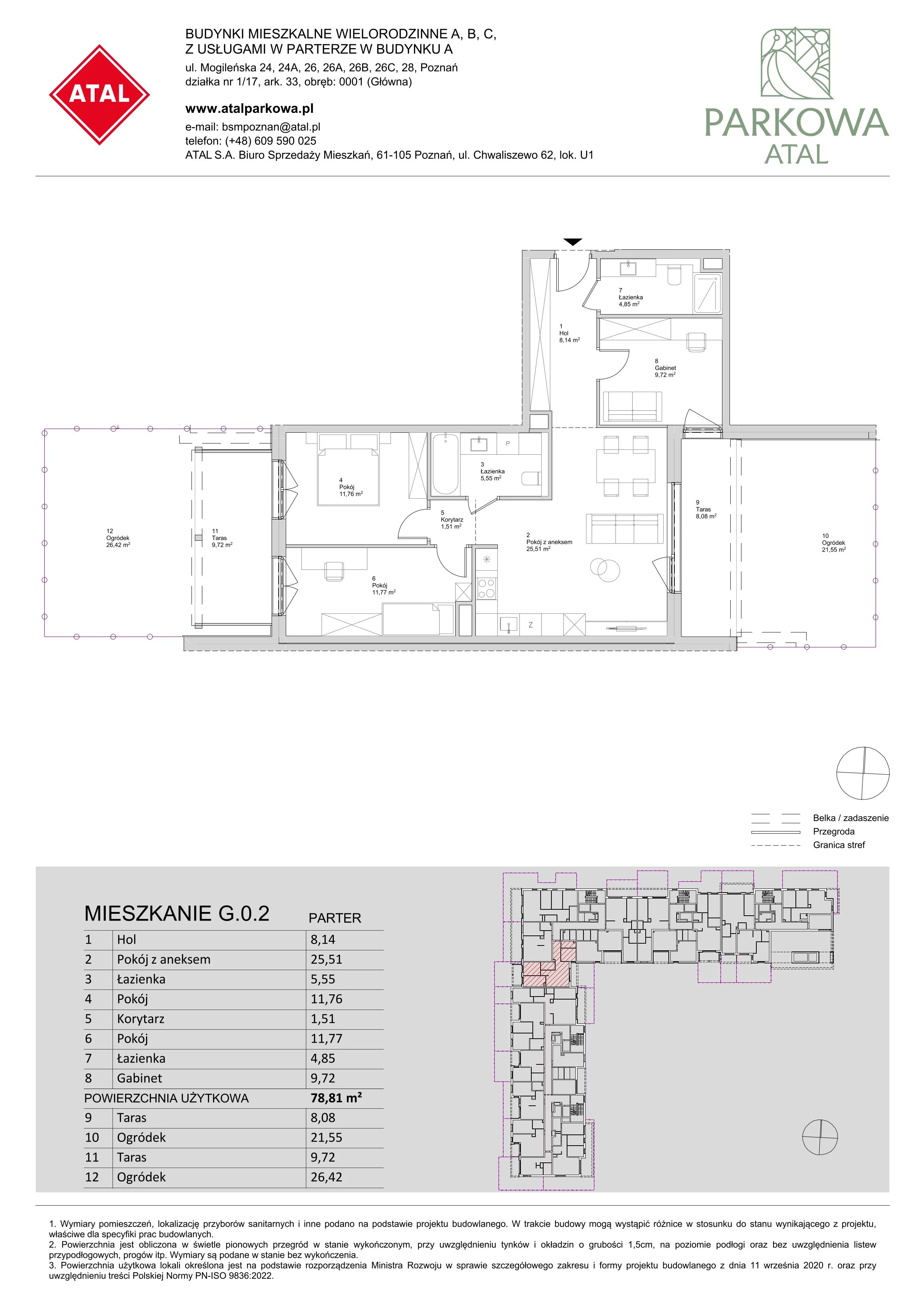 4 pokoje, mieszkanie 78,81 m², parter, oferta nr G.0.2, ATAL Parkowa, Poznań, Nowe Miasto, Osiedle Warszawskie, ul. Mogileńska