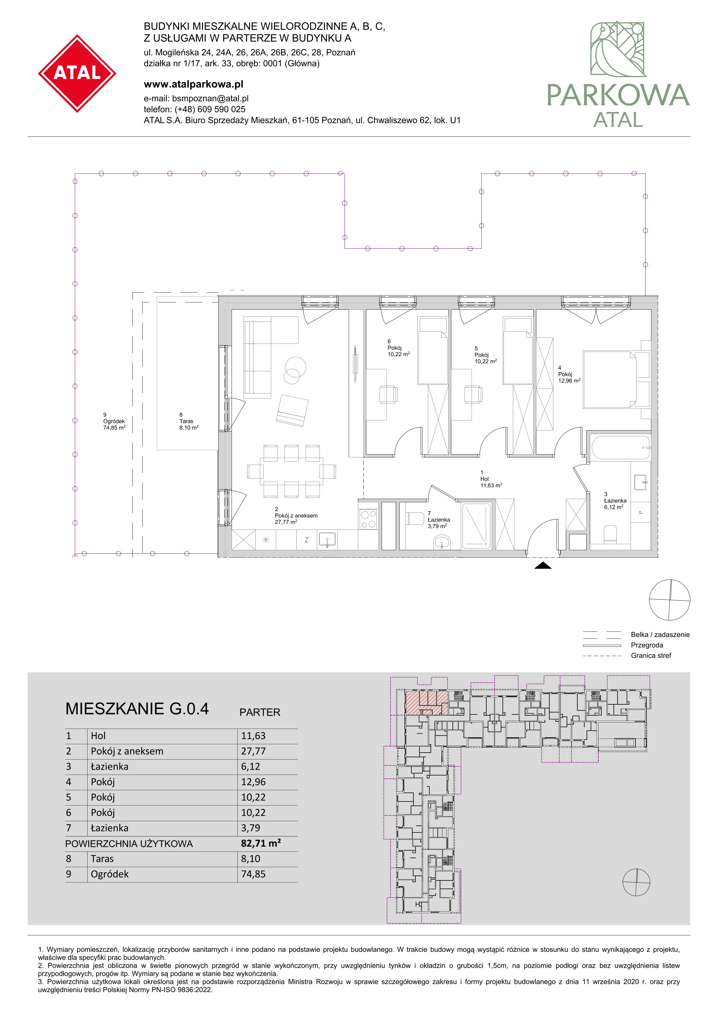 4 pokoje, mieszkanie 82,71 m², parter, oferta nr G.0.4, ATAL Parkowa, Poznań, Nowe Miasto, Osiedle Warszawskie, ul. Mogileńska