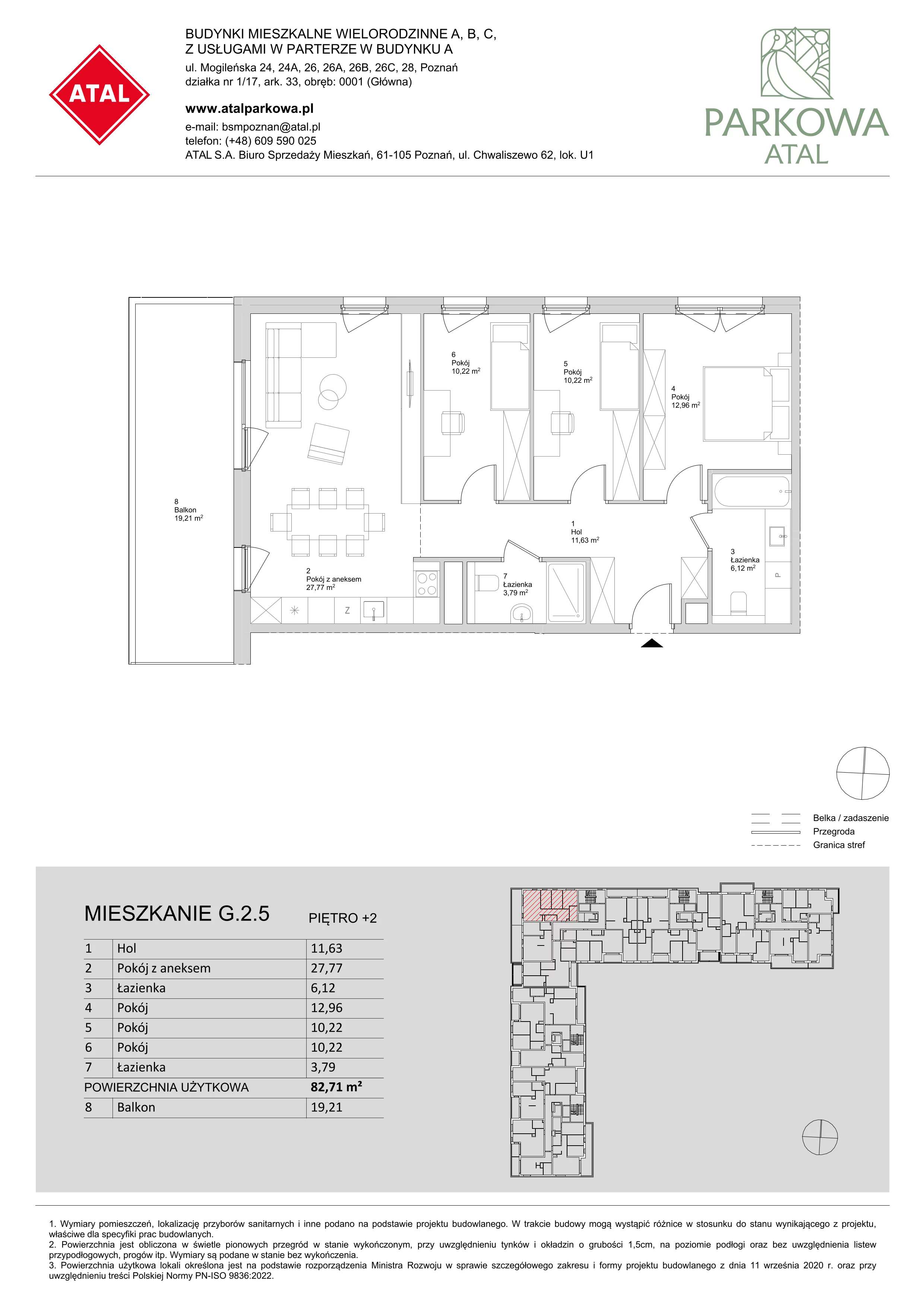 4 pokoje, mieszkanie 82,71 m², piętro 2, oferta nr G.2.5, ATAL Parkowa, Poznań, Nowe Miasto, Osiedle Warszawskie, ul. Mogileńska