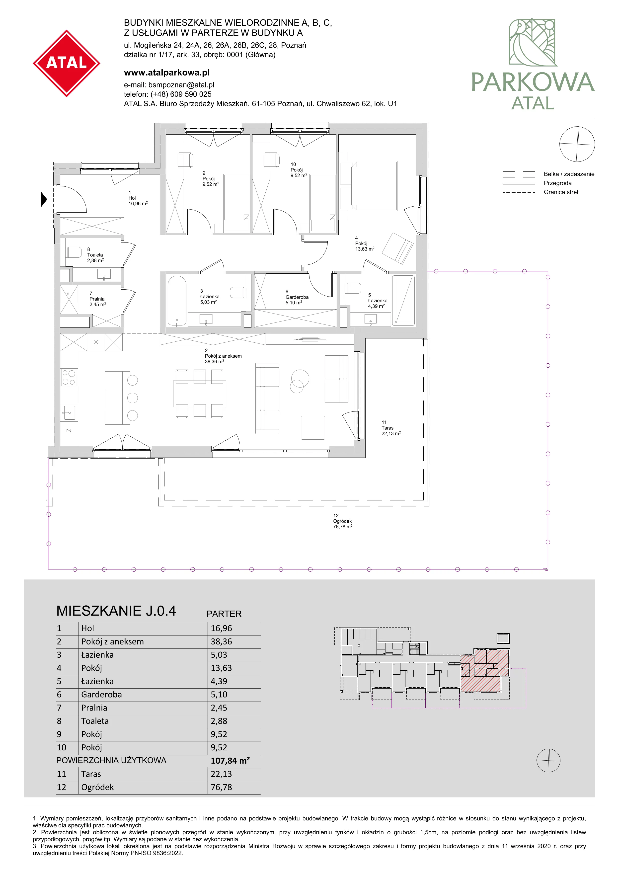 4 pokoje, mieszkanie 107,84 m², parter, oferta nr J.0.4, ATAL Parkowa, Poznań, Nowe Miasto, Osiedle Warszawskie, ul. Mogileńska