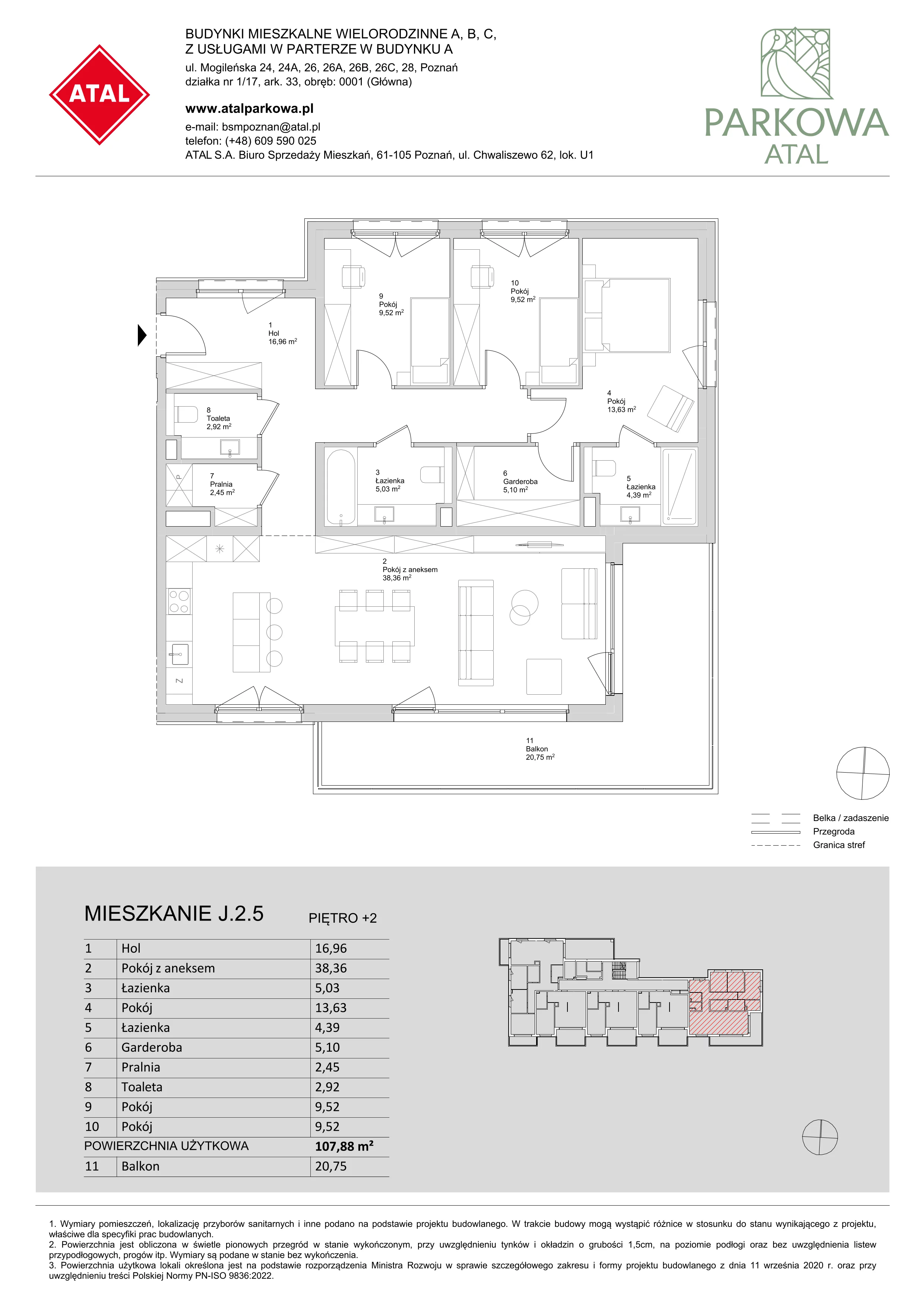 4 pokoje, mieszkanie 107,88 m², piętro 2, oferta nr J.2.5, ATAL Parkowa, Poznań, Nowe Miasto, Osiedle Warszawskie, ul. Mogileńska