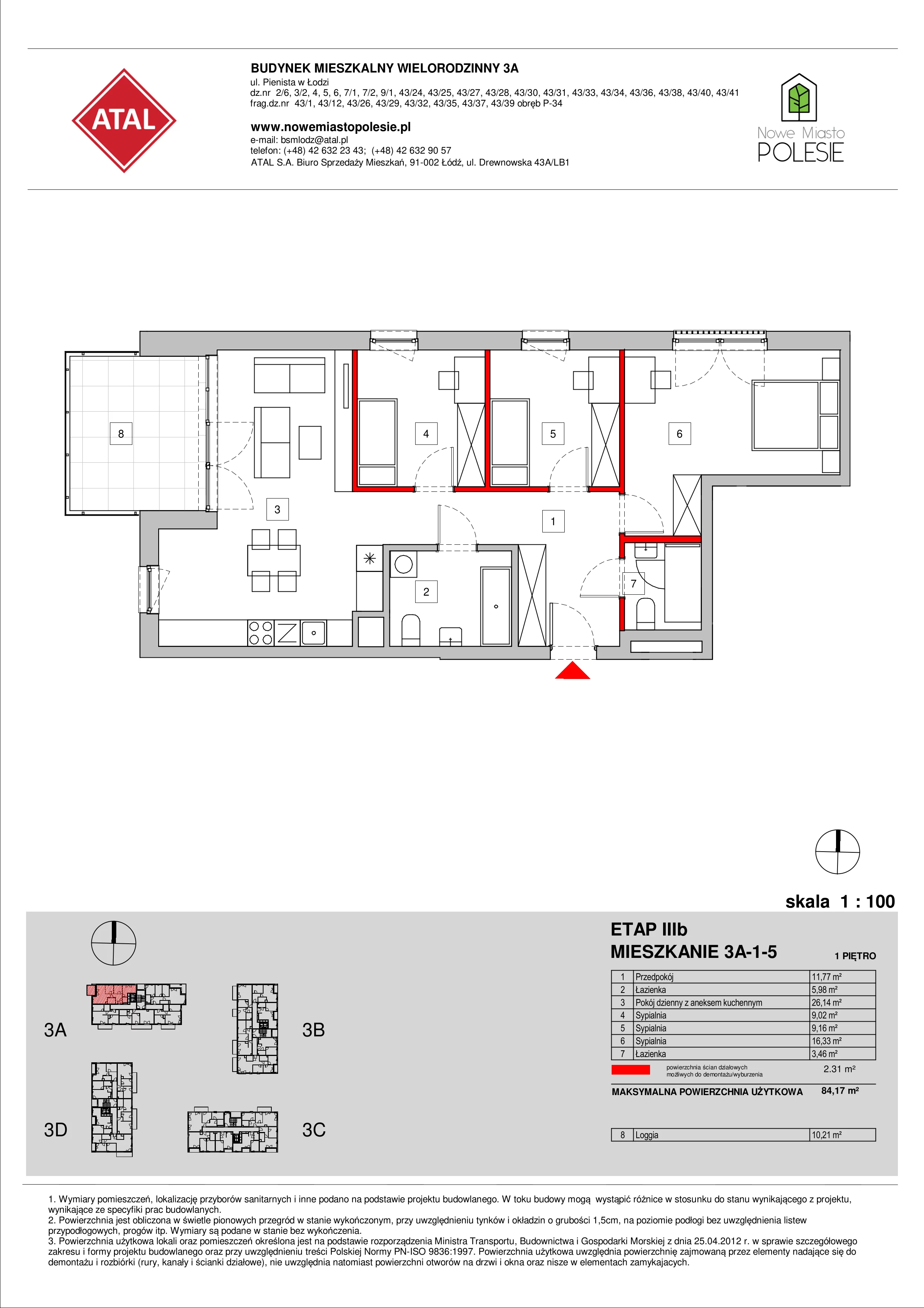 Mieszkanie 84,24 m², piętro 1, oferta nr 3A-1-5, Nowe Miasto Polesie III, Łódź, Polesie, Lublinek-Pienista, ul. Pienista