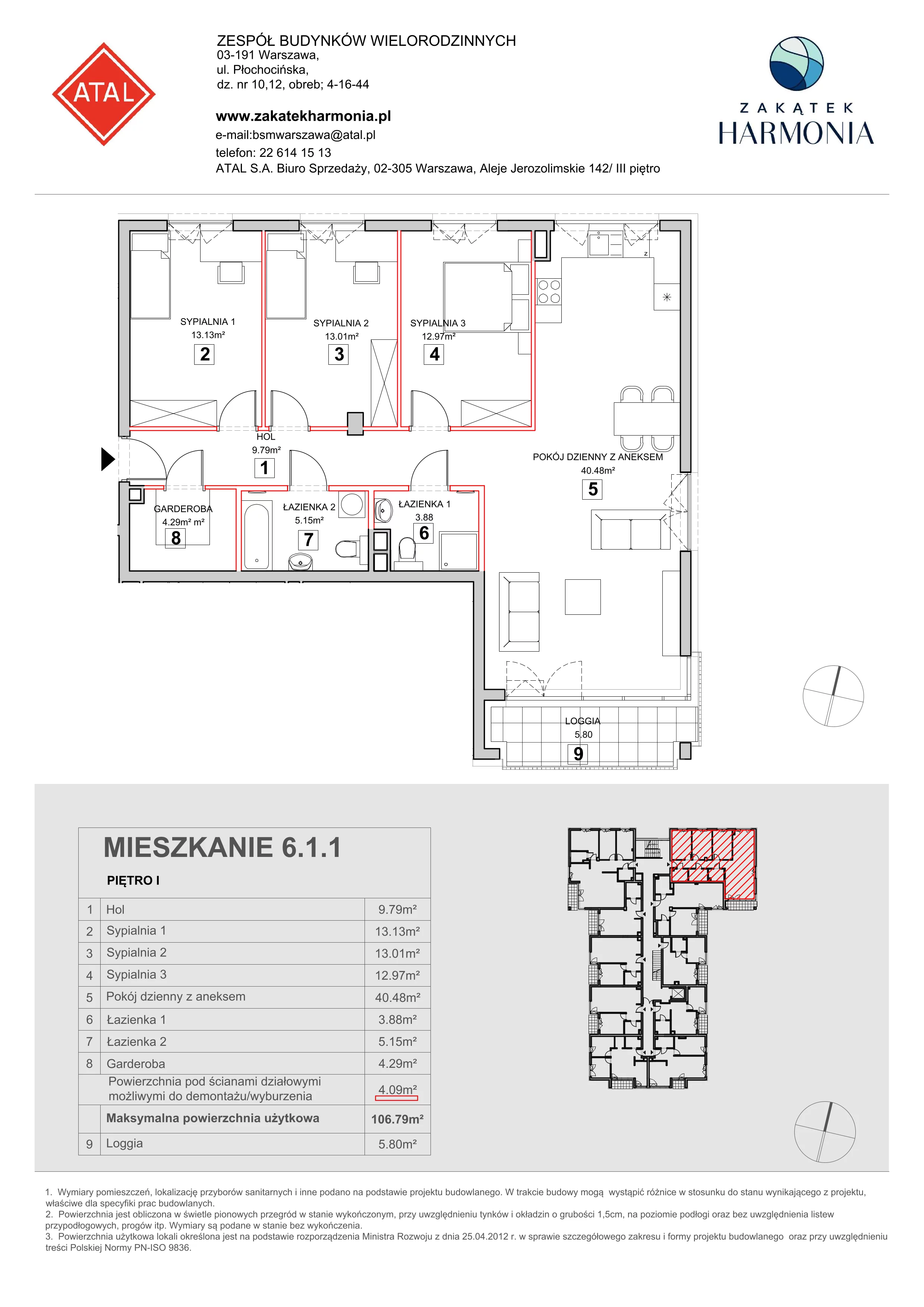 Mieszkanie 106,79 m², piętro 1, oferta nr 6-1-1, Zakątek Harmonia II, Warszawa, Białołęka, Szamocin, ul. Płochocińska