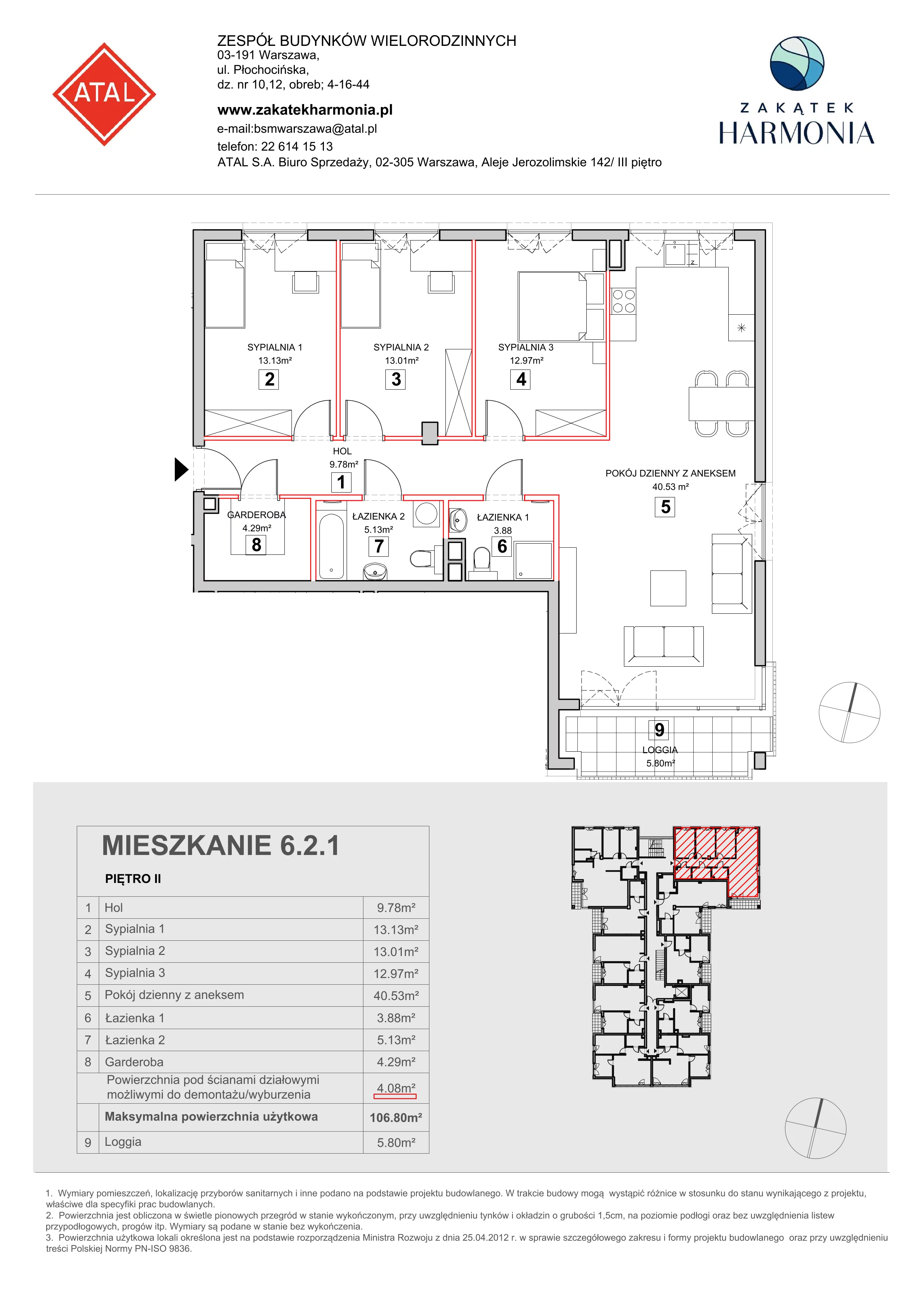 Mieszkanie 106,80 m², piętro 2, oferta nr 6-2-1, Zakątek Harmonia II, Warszawa, Białołęka, Szamocin, ul. Płochocińska