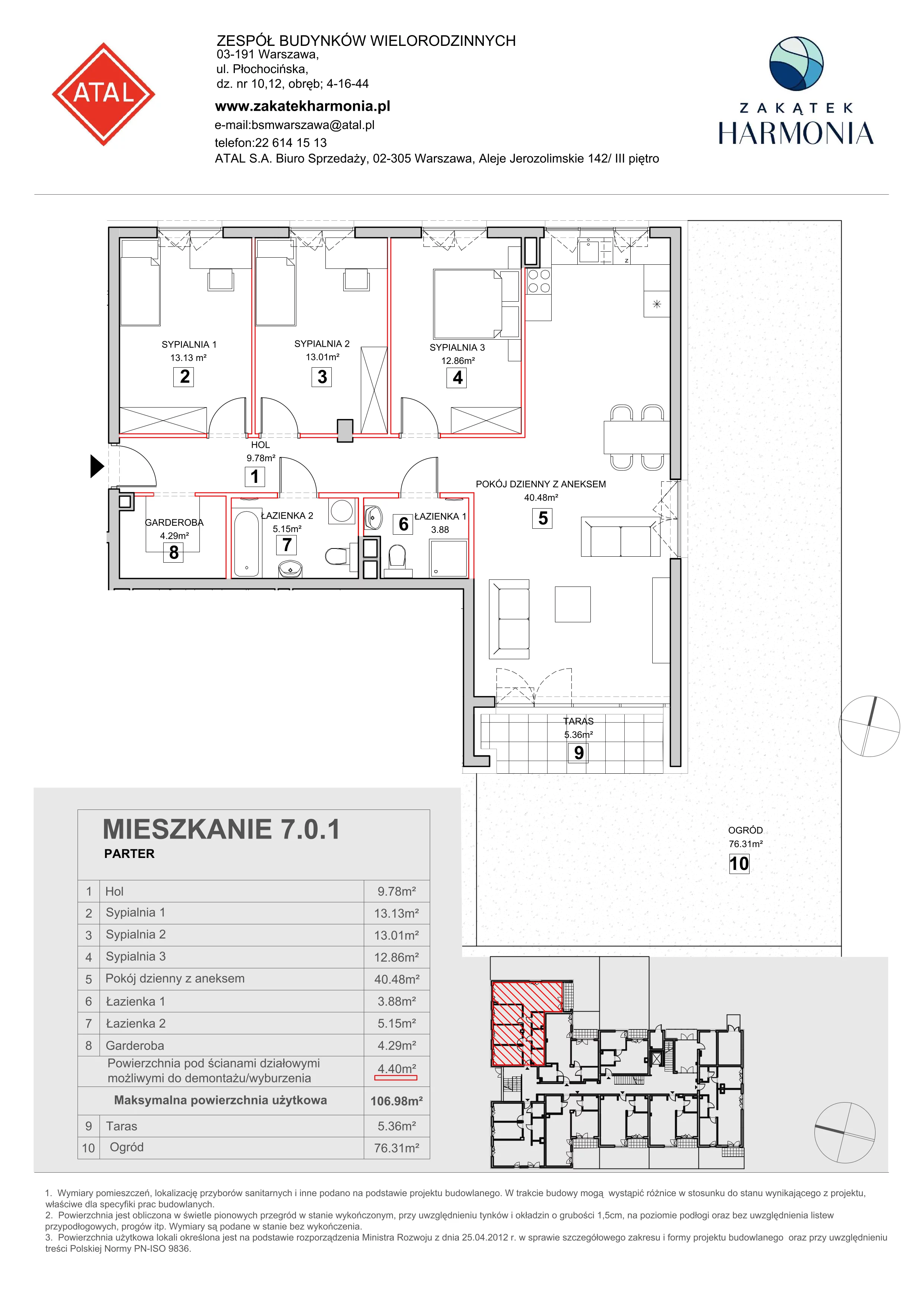 Mieszkanie 106,98 m², parter, oferta nr 7-0-1, Zakątek Harmonia II, Warszawa, Białołęka, Szamocin, ul. Płochocińska