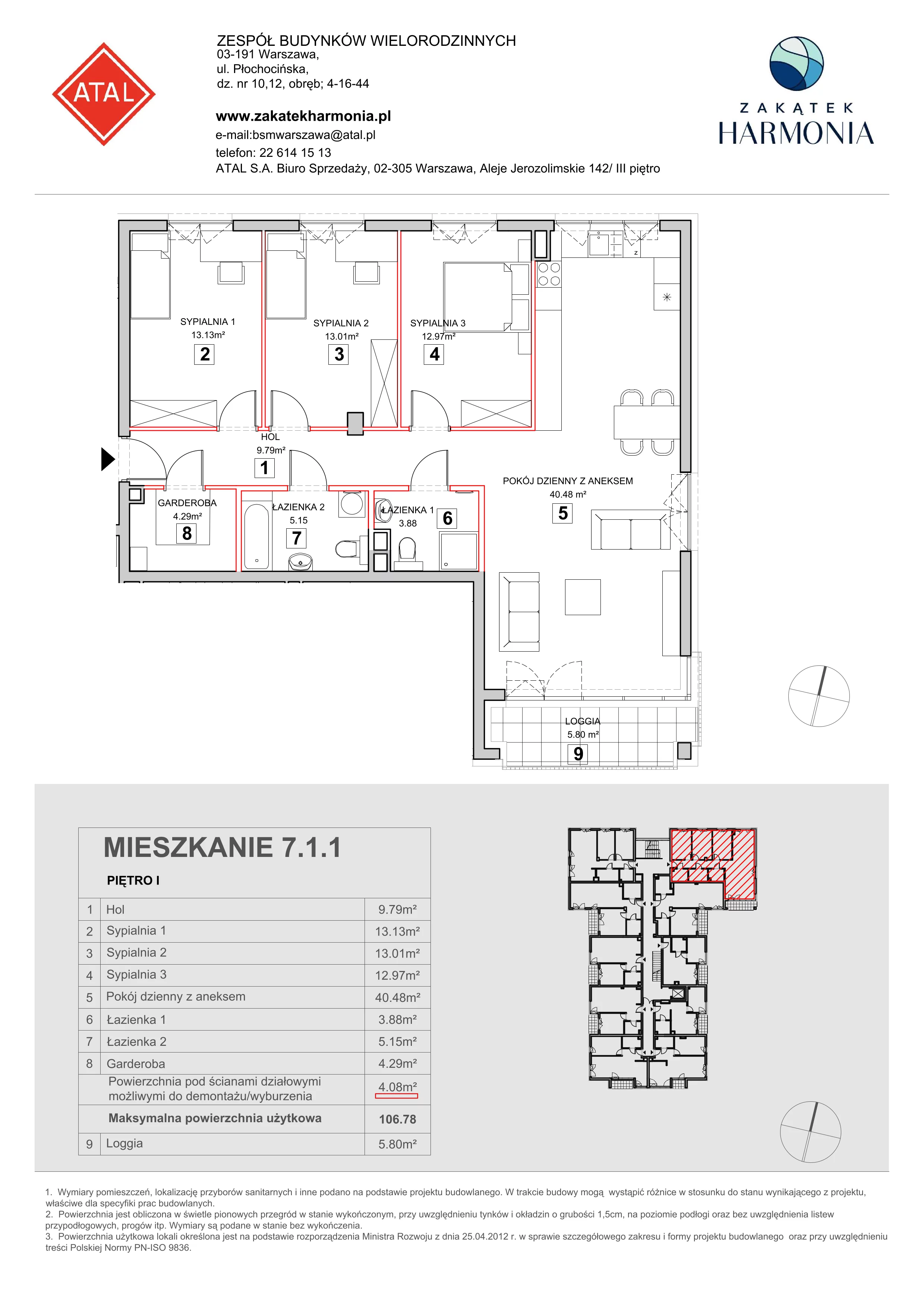 Mieszkanie 106,78 m², piętro 1, oferta nr 7-1-1, Zakątek Harmonia II, Warszawa, Białołęka, Szamocin, ul. Płochocińska