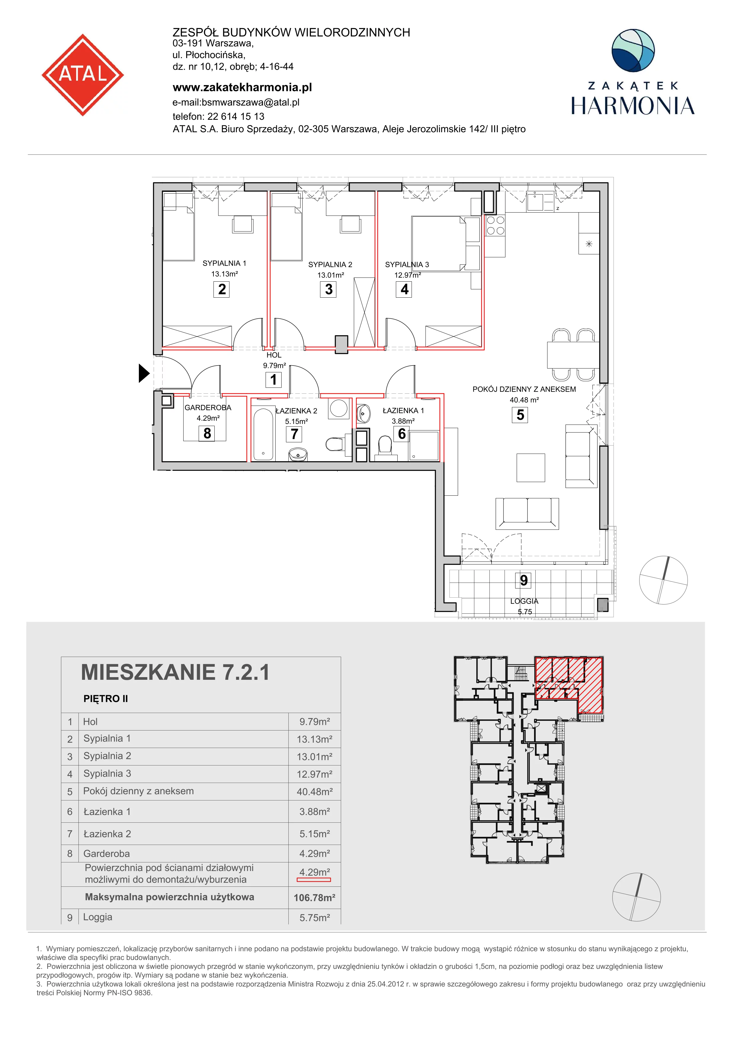 Mieszkanie 106,78 m², piętro 2, oferta nr 7-2-1, Zakątek Harmonia II, Warszawa, Białołęka, Szamocin, ul. Płochocińska