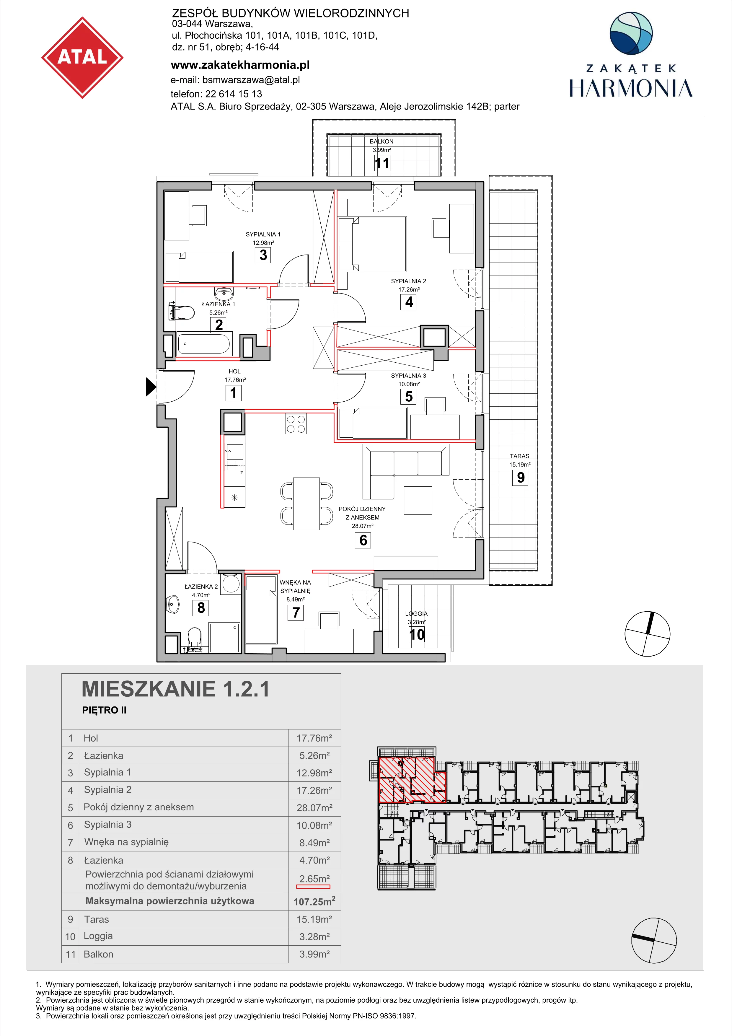 4 pokoje, mieszkanie 107,25 m², piętro 2, oferta nr 1.2.1, Zakątek Harmonia III, Warszawa, Białołęka, Szamocin, ul. Płochocińska