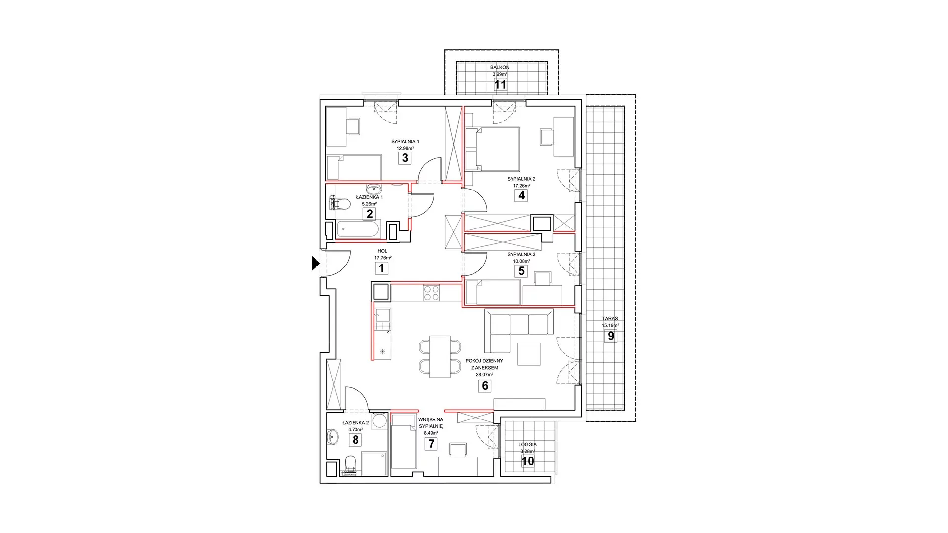 4 pokoje, mieszkanie 107,25 m², piętro 2, oferta nr 1.2.1, Zakątek Harmonia III, Warszawa, Białołęka, Szamocin, ul. Płochocińska