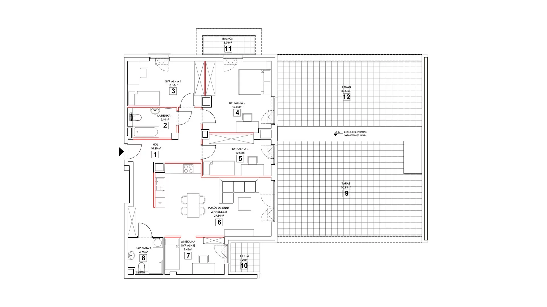 4 pokoje, mieszkanie 106,88 m², piętro 2, oferta nr 2.2.1, Zakątek Harmonia III, Warszawa, Białołęka, Szamocin, ul. Płochocińska