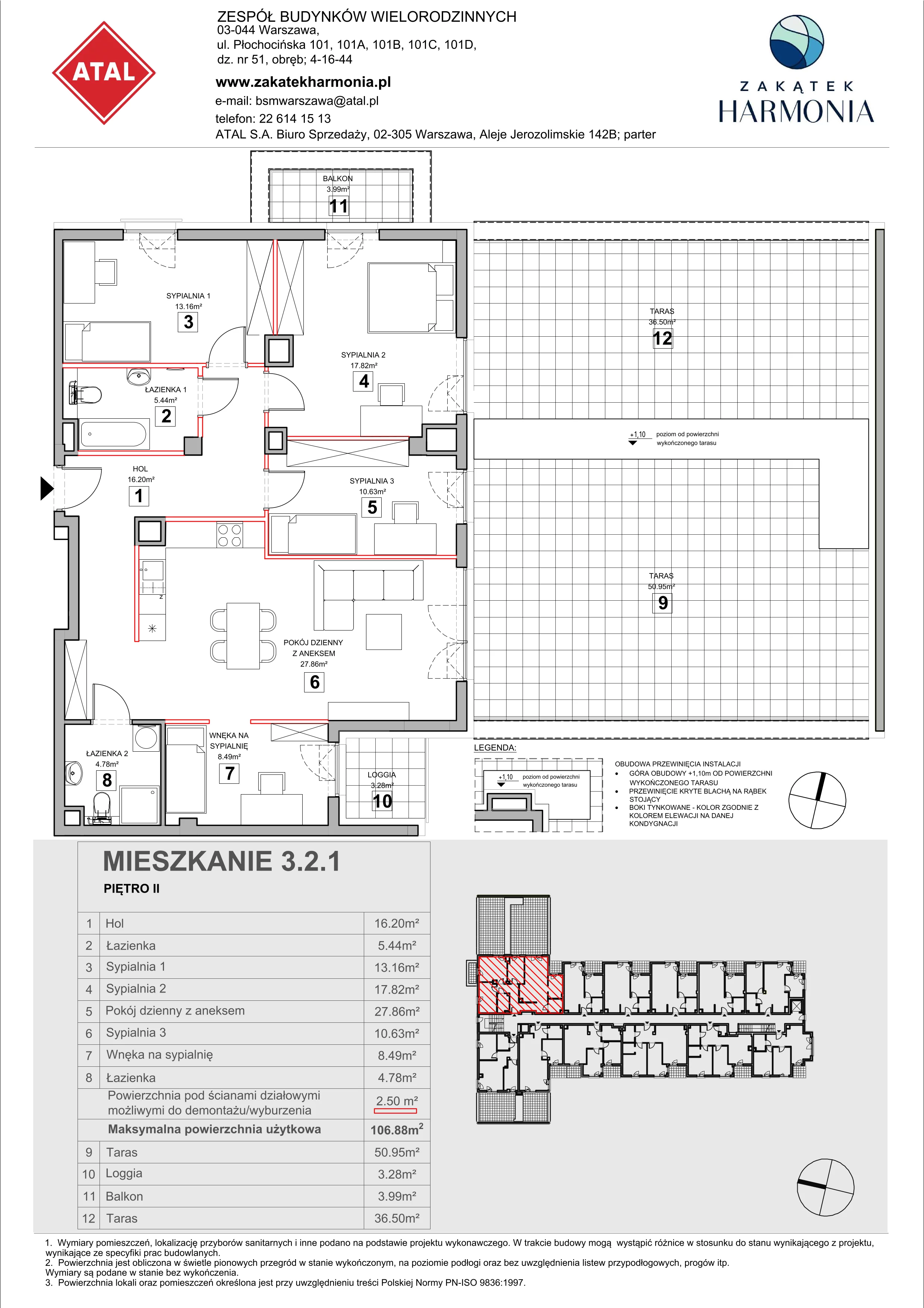 4 pokoje, mieszkanie 106,88 m², piętro 2, oferta nr 3.2.1, Zakątek Harmonia III, Warszawa, Białołęka, Szamocin, ul. Płochocińska
