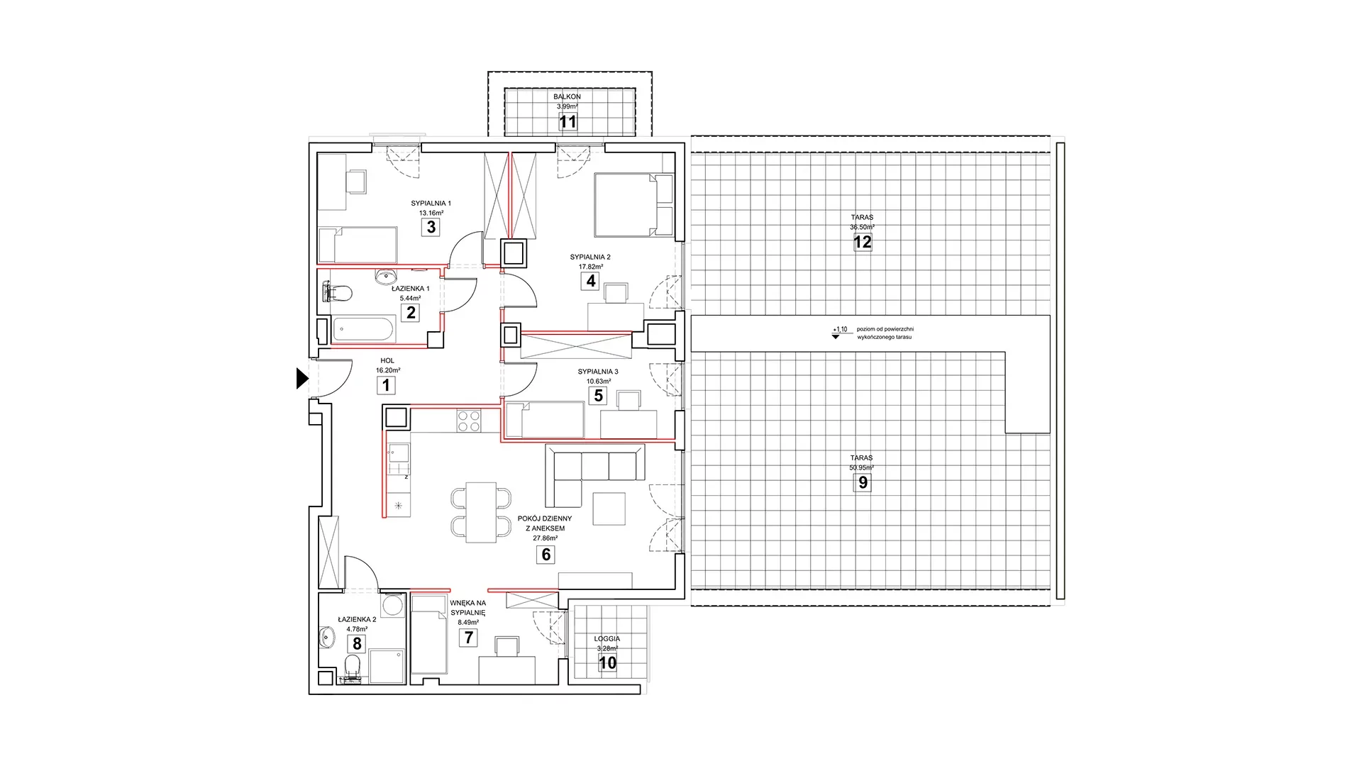 4 pokoje, mieszkanie 106,88 m², piętro 2, oferta nr 3.2.1, Zakątek Harmonia III, Warszawa, Białołęka, Szamocin, ul. Płochocińska