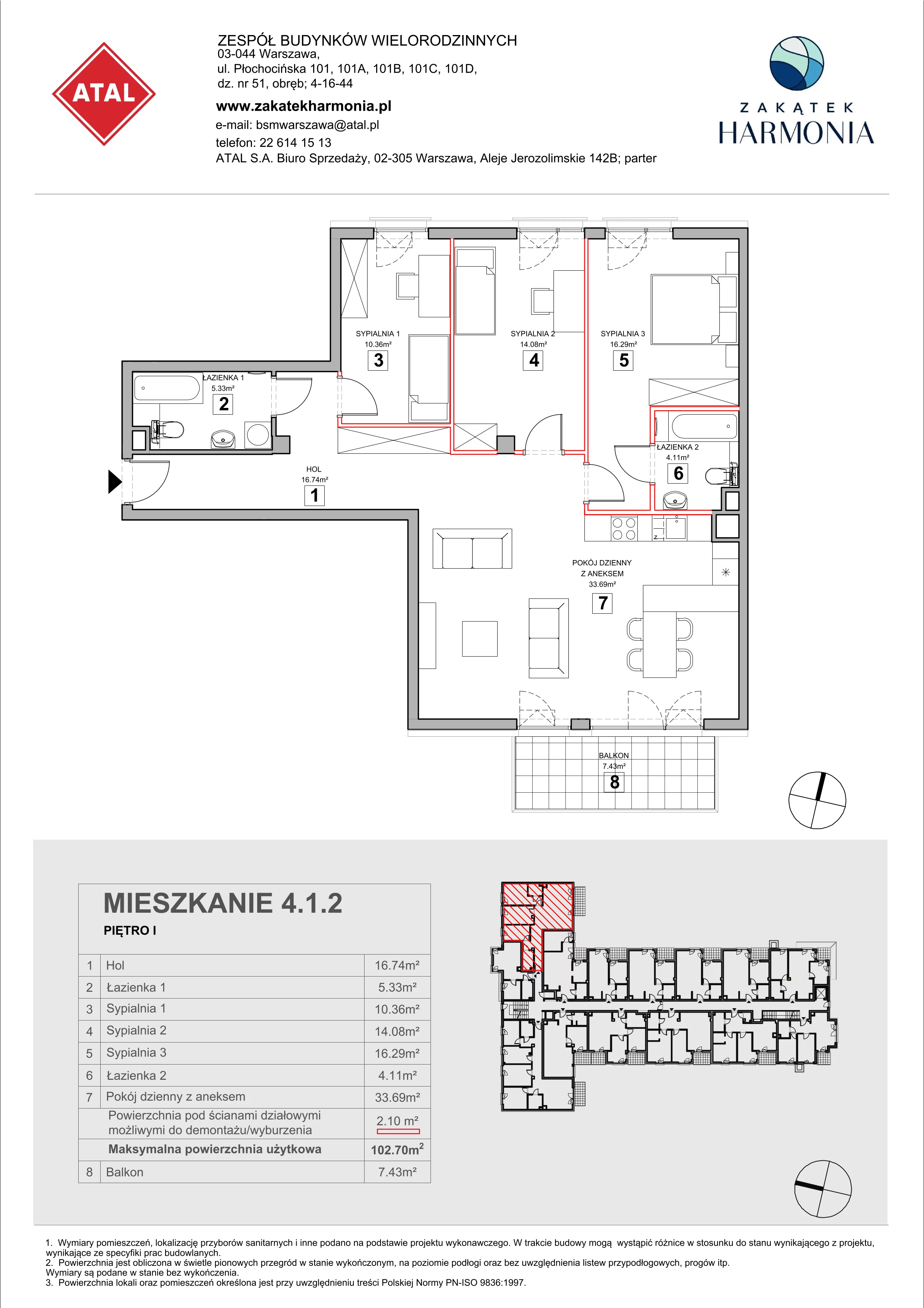 4 pokoje, mieszkanie 102,70 m², piętro 1, oferta nr 4.1.2, Zakątek Harmonia III, Warszawa, Białołęka, Szamocin, ul. Płochocińska