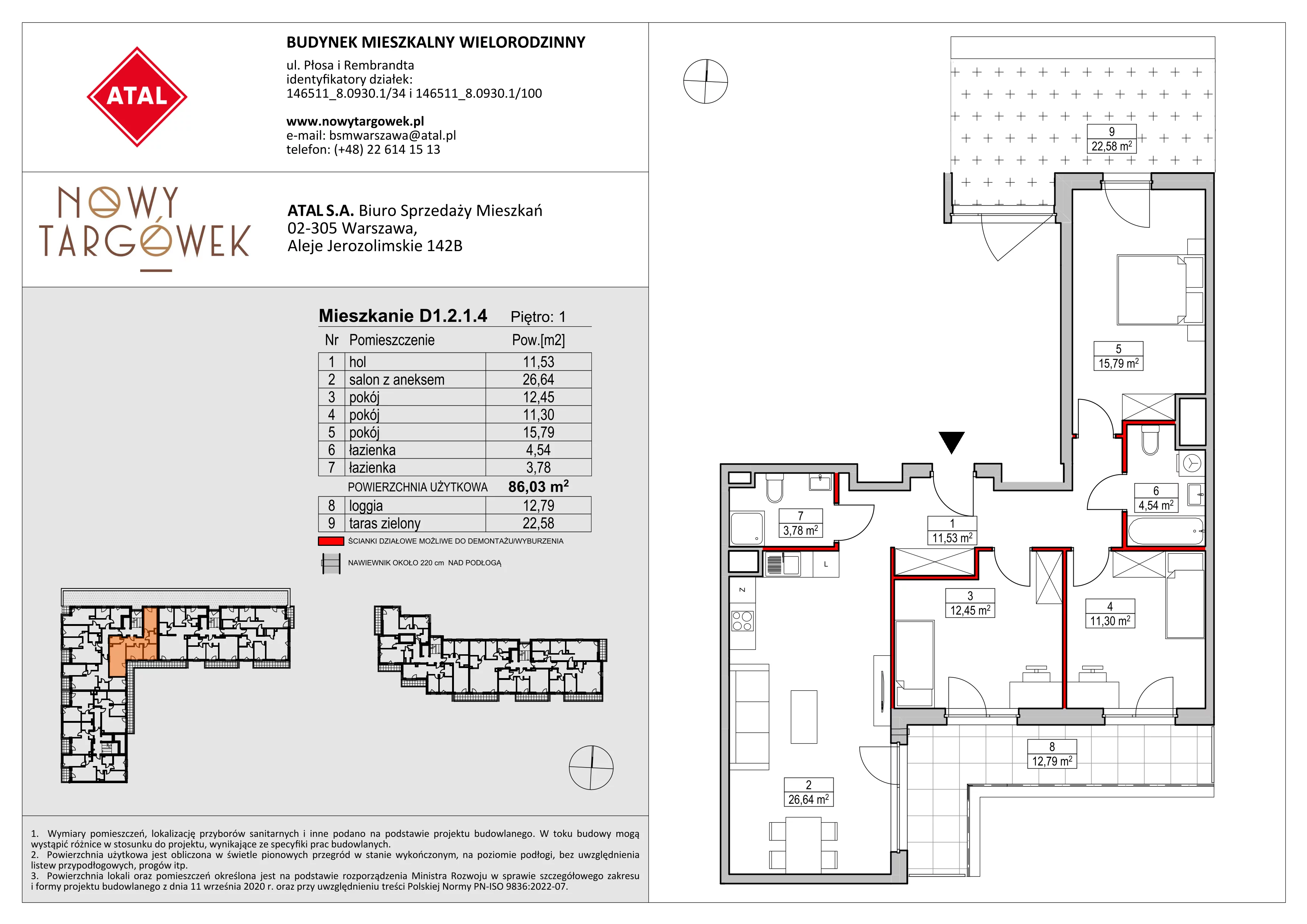 Mieszkanie 86,03 m², piętro 1, oferta nr D1.2.1.4, Nowy Targówek VI, Warszawa, Targówek, Targówek Mieszkaniowy, ul. Płosa 8