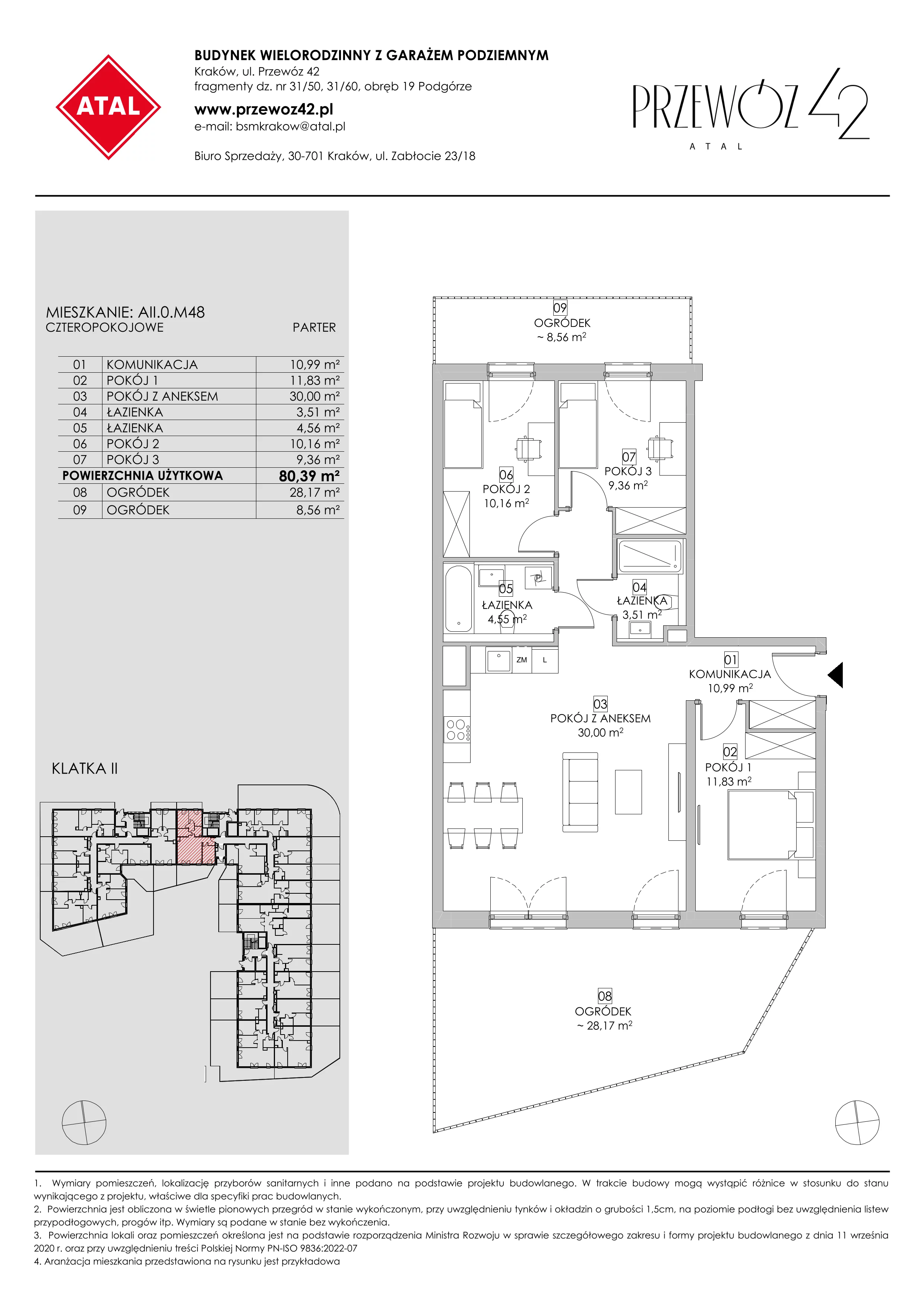 Mieszkanie 80,39 m², parter, oferta nr AII.0.M48, Przewóz 42 ATAL, Kraków, Podgórze, Płaszów, ul. Przewóz 42