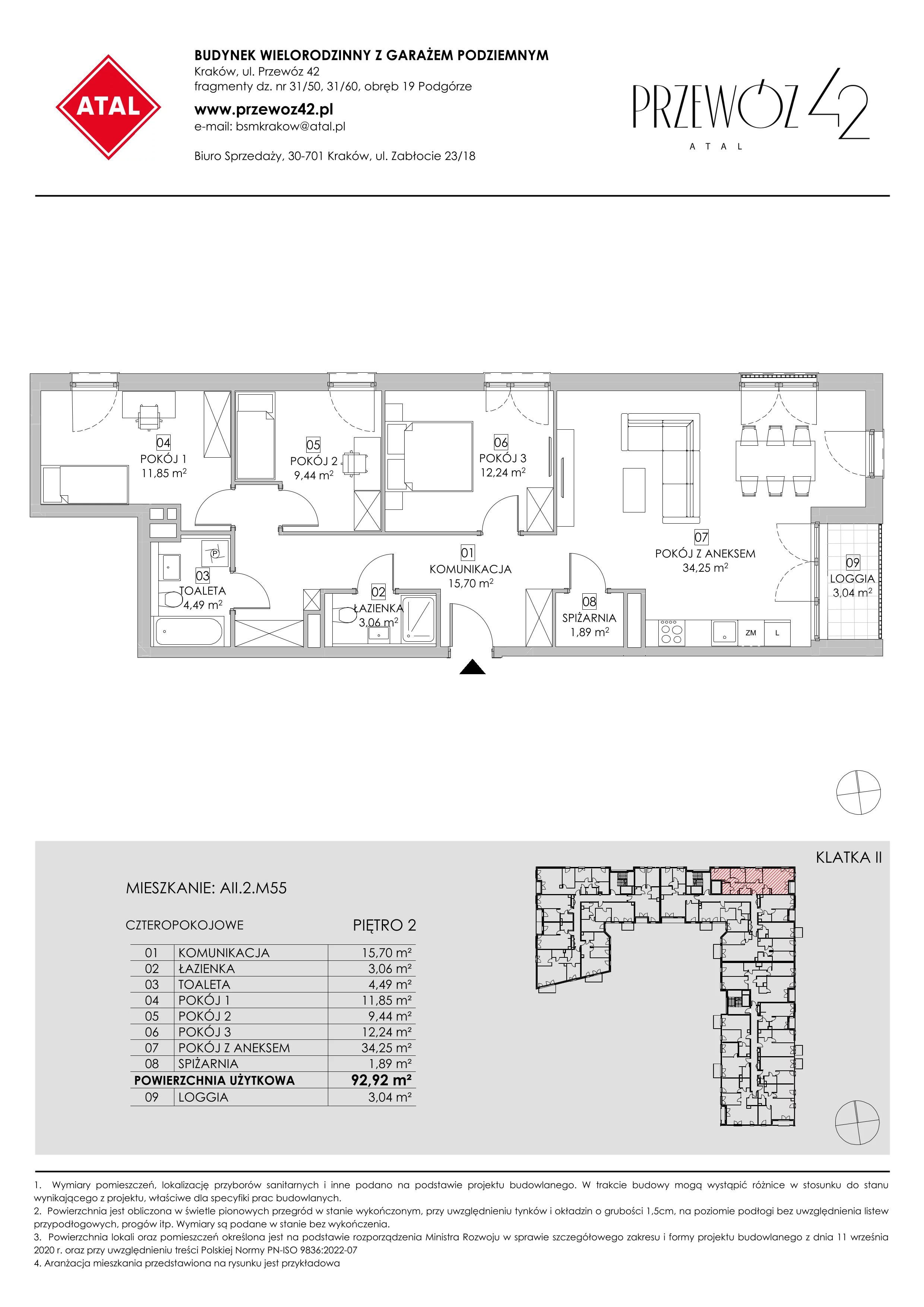 Mieszkanie 92,92 m², piętro 2, oferta nr AII.2.M55, Przewóz 42 ATAL, Kraków, Podgórze, Płaszów, ul. Przewóz 42