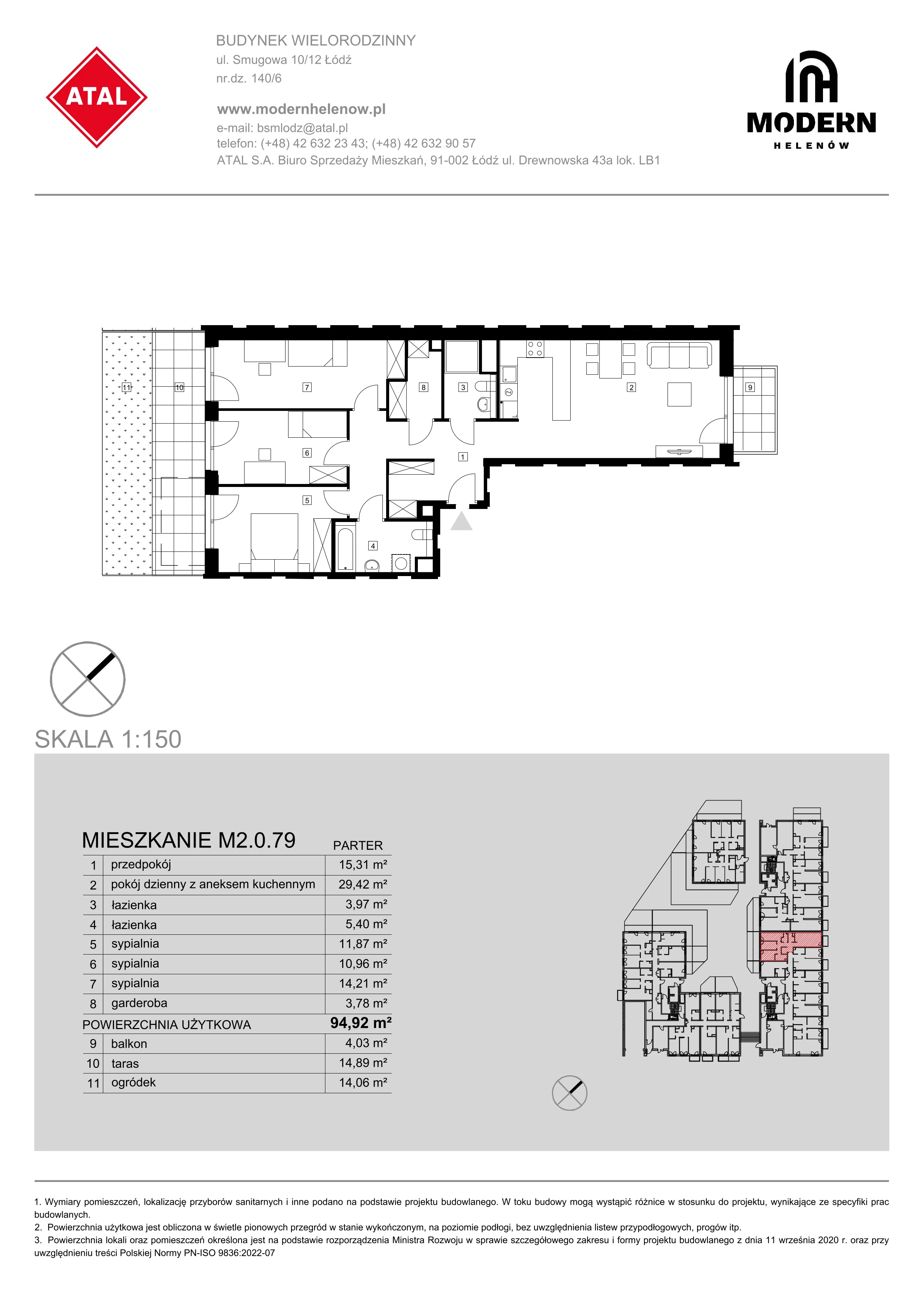 Mieszkanie 94,92 m², parter, oferta nr M2.0.79, Modern Helenów, Łódź, Bałuty, Helenów, ul. Smugowa 10/12