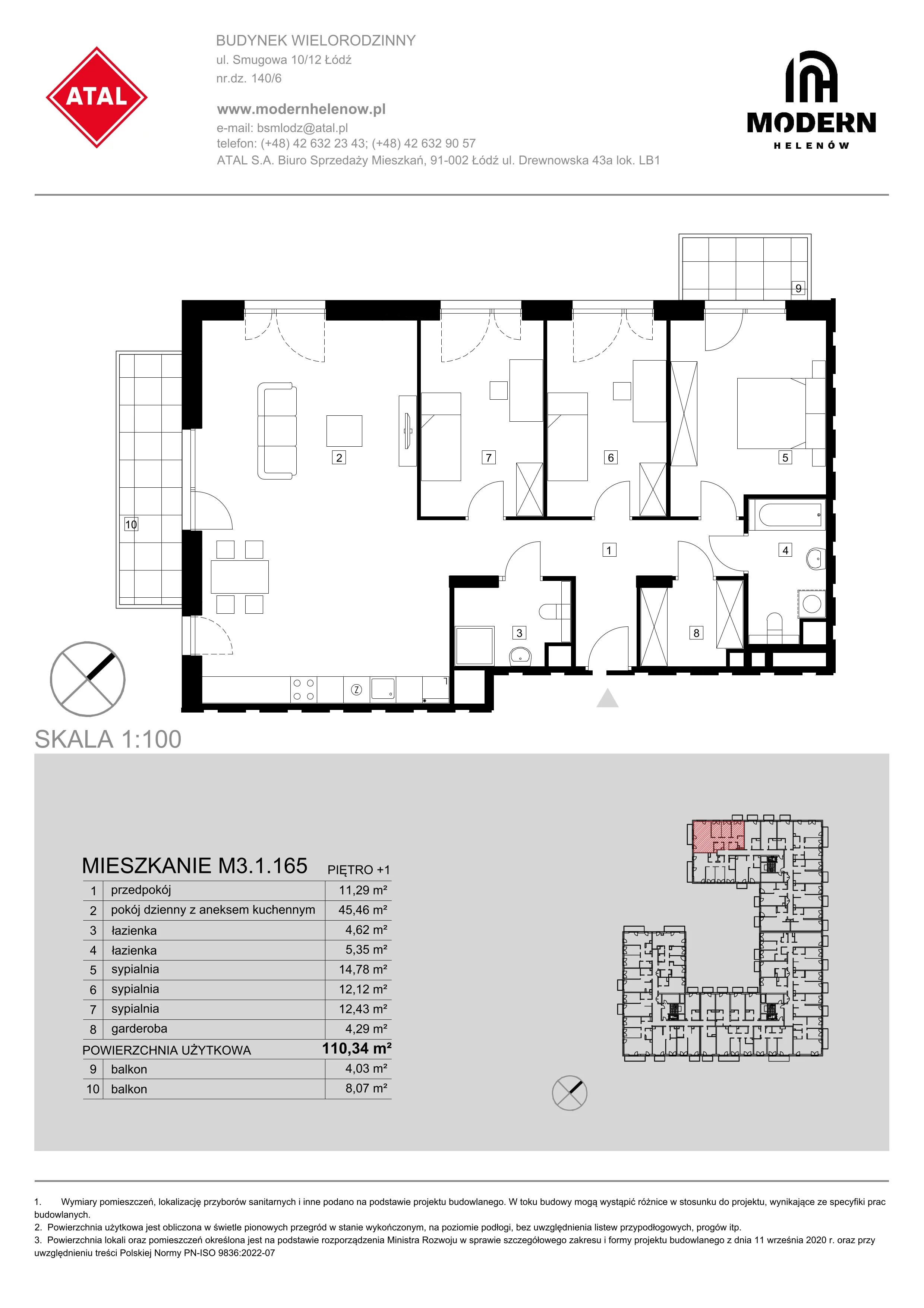 Mieszkanie 110,34 m², piętro 1, oferta nr M3.1.165, Modern Helenów, Łódź, Bałuty, Helenów, ul. Smugowa 10/12-idx