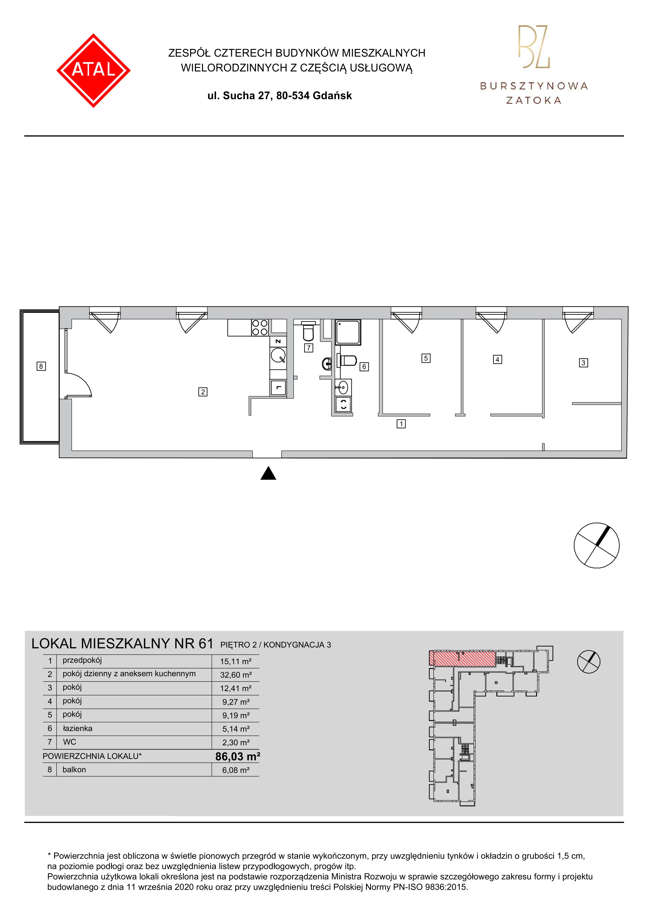 Mieszkanie 86,03 m², piętro 2, oferta nr 5.A.2.01, Bursztynowa Zatoka, Gdańsk, Letnica, ul. Starowiejska/Sucha