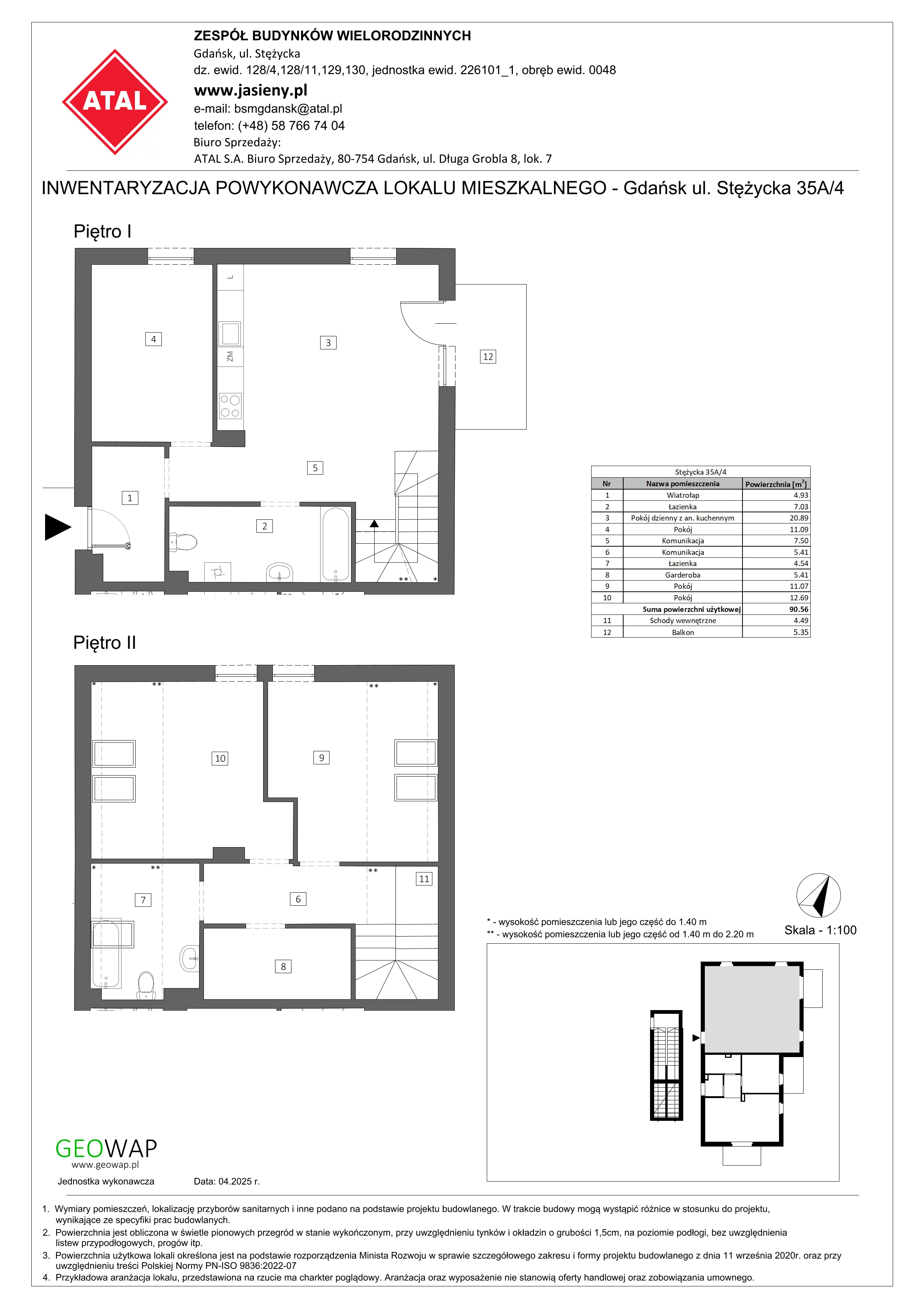 4 pokoje, mieszkanie 90,56 m², piętro 1, oferta nr 11.4, ATAL Jasieny, Gdańsk, Jasień, ul. Stężycka