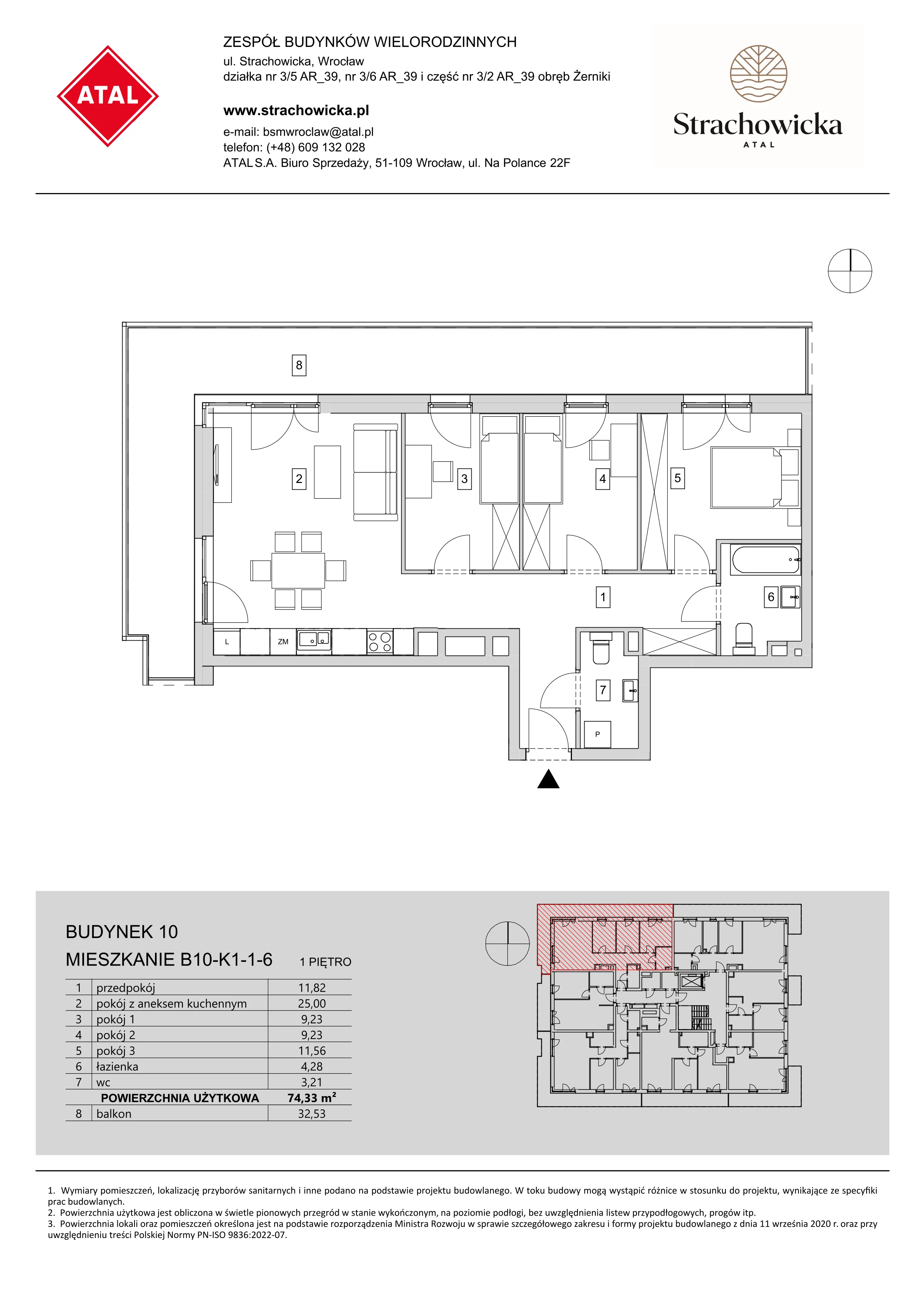 Mieszkanie 74,33 m², piętro 1, oferta nr B10-K1-1-6, ATAL Strachowicka, Wrocław, Żerniki, Fabryczna, ul. Strachowicka