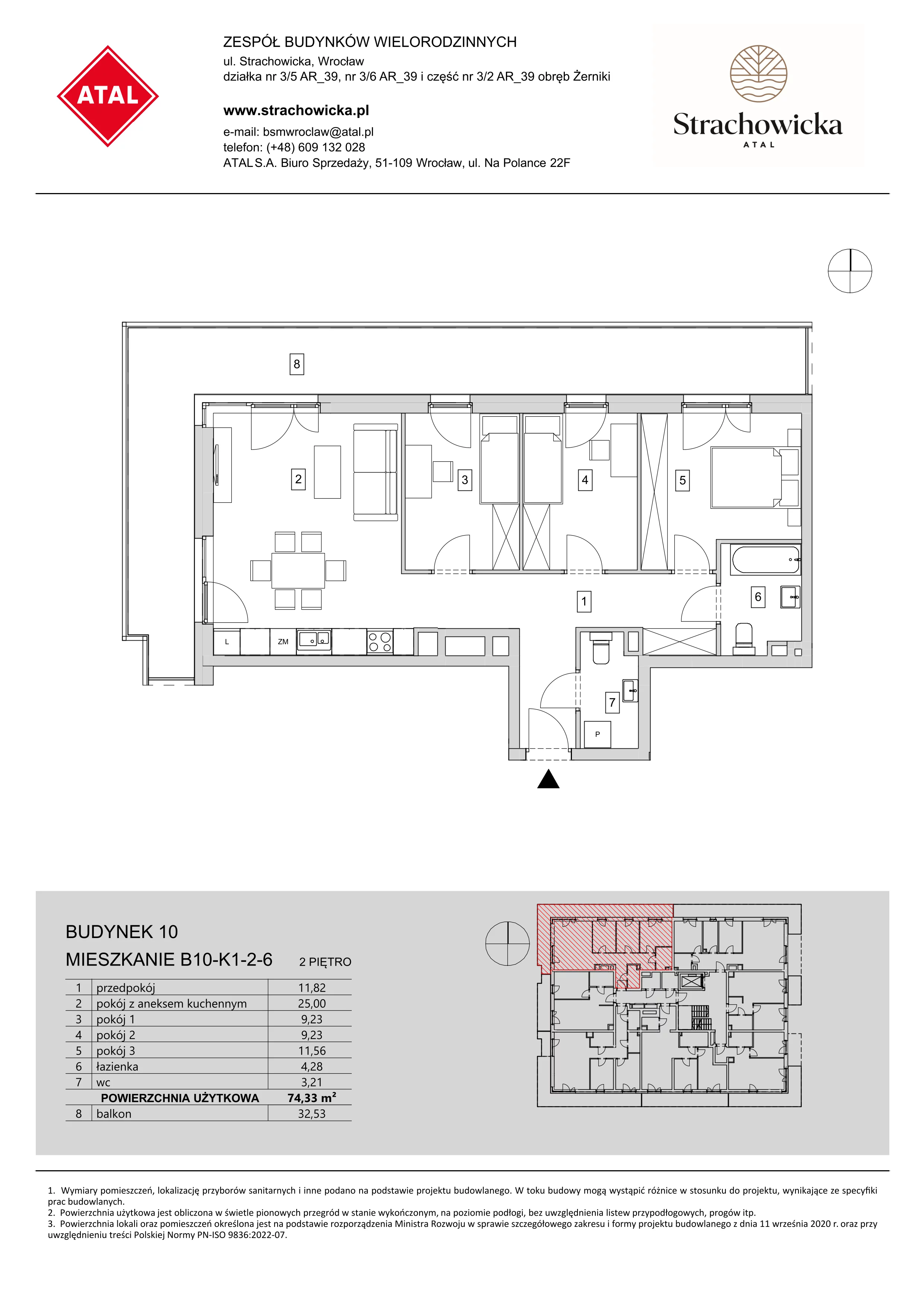 Mieszkanie 74,33 m², piętro 2, oferta nr B10-K1-2-6, ATAL Strachowicka, Wrocław, Żerniki, Fabryczna, ul. Strachowicka